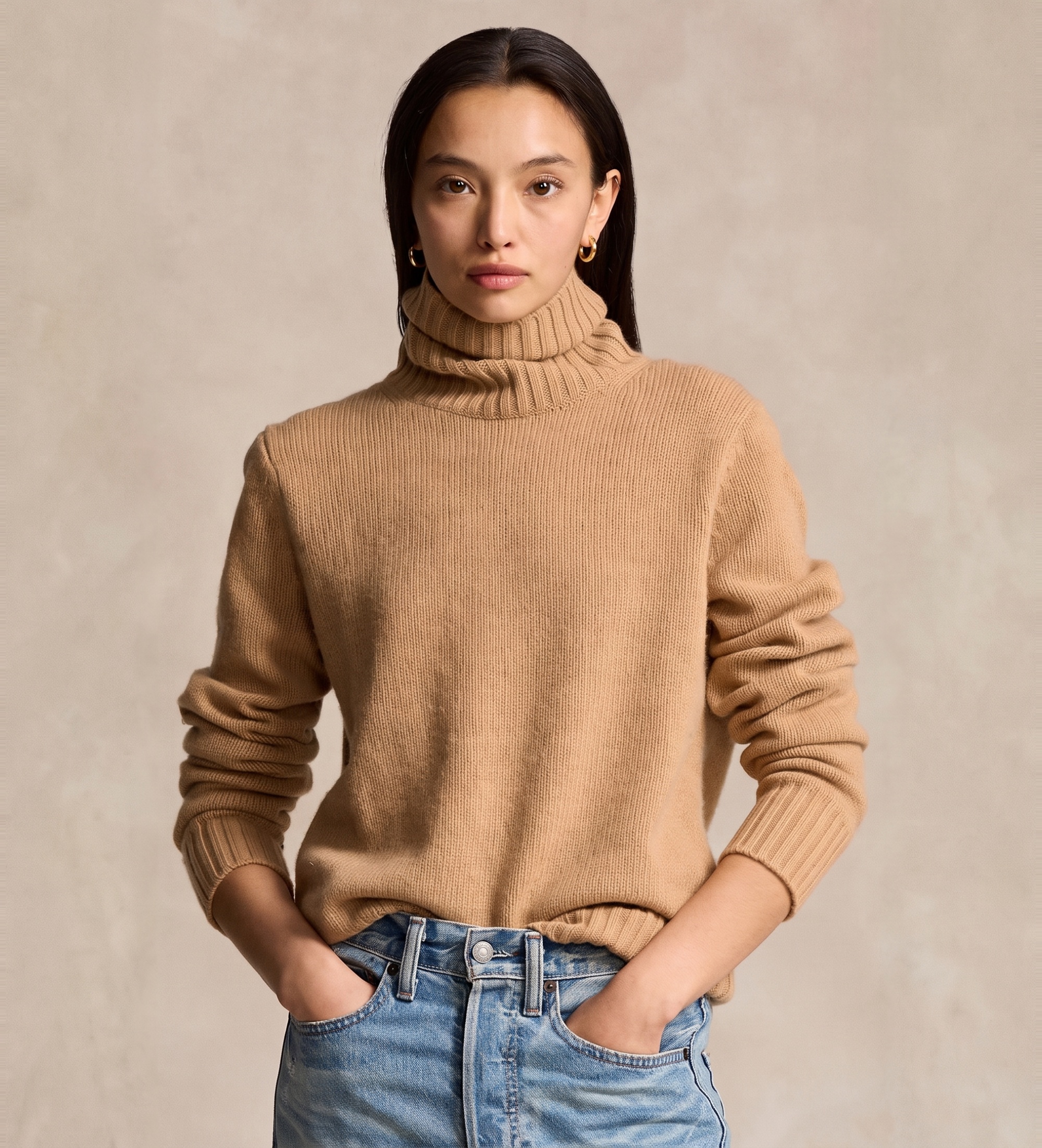 Polo Ralph Lauren für Damen. 211891667002 Wollpullover mit Rollkragen in Beige (S), Lässig, Wolle, Langarm