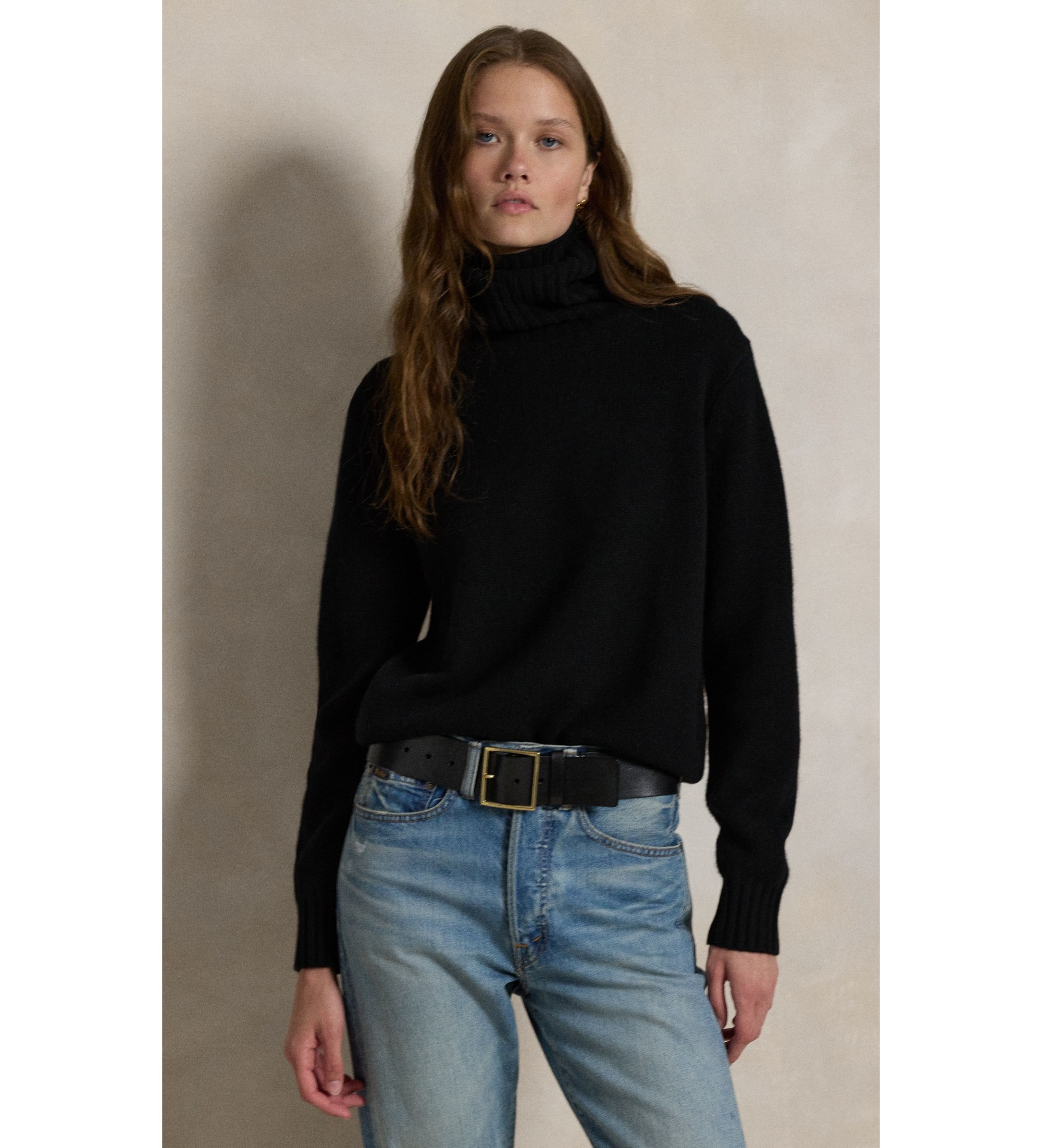 Polo Ralph Lauren für Damen. 211891667003 Wollpullover mit schwarzem Rollkragen (M), Lässig, Wolle, Langarm