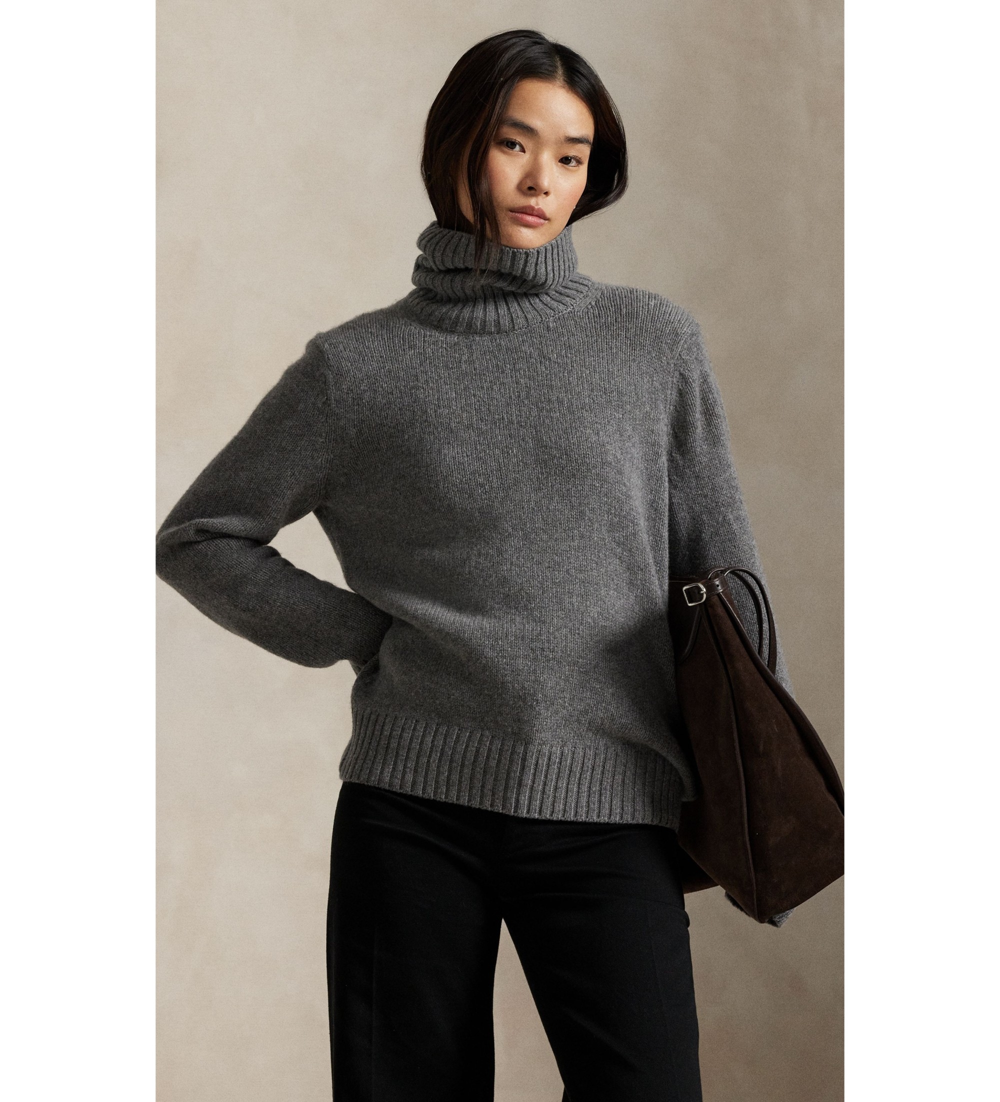 Polo Ralph Lauren für Damen. 211891667500 Wollpullover mit grauem Rollkragen (M), Lässig, Wolle, Langarm