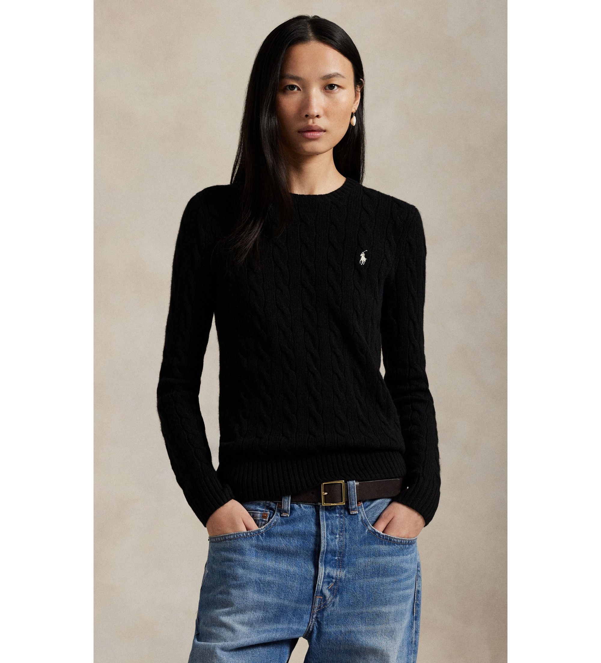 Polo Ralph Lauren für Damen. 211971865005 Pullover aus Wolle und Kaschmir (S), Schwarz, Lässig, Langarm