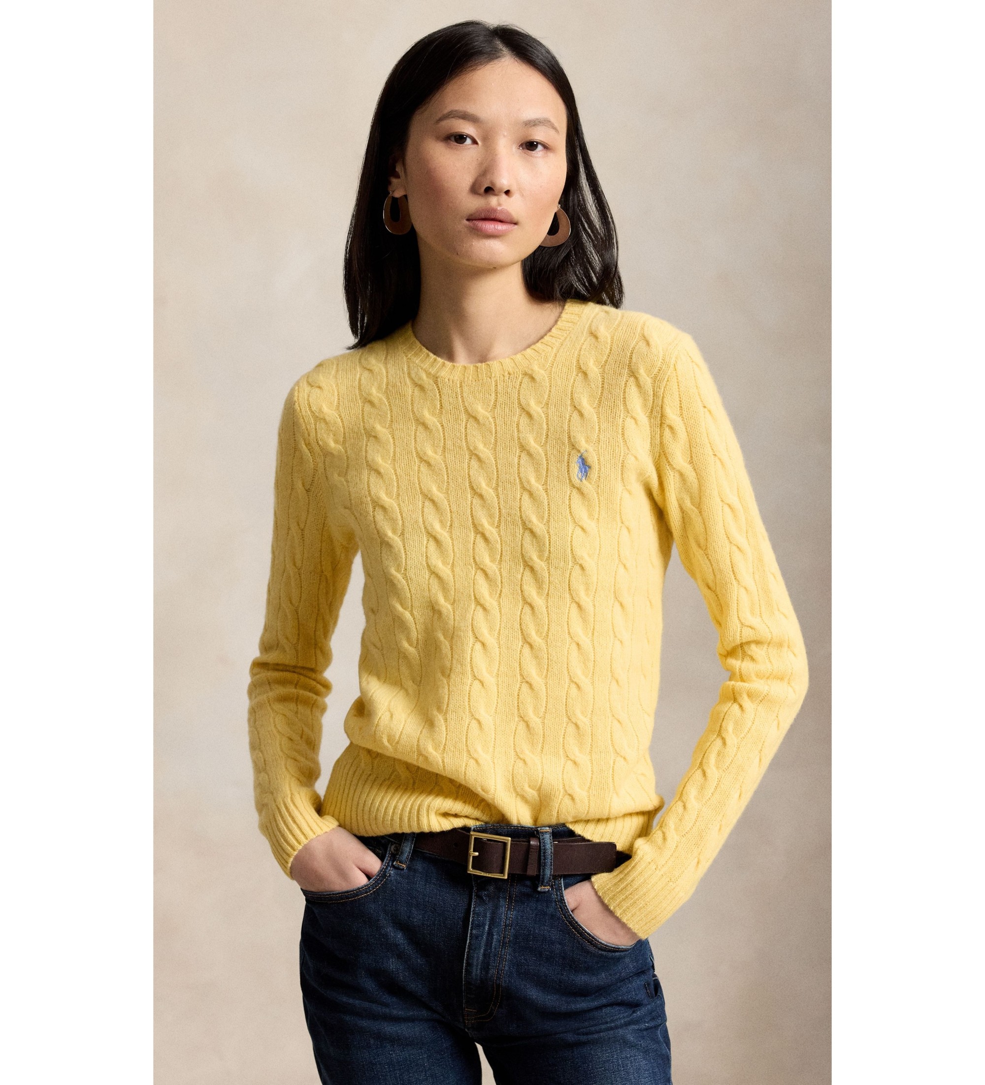 Polo Ralph Lauren für Damen. 211971865007 Gelber Pullover aus Wolle und Kaschmir (S), Lässig, Langarm