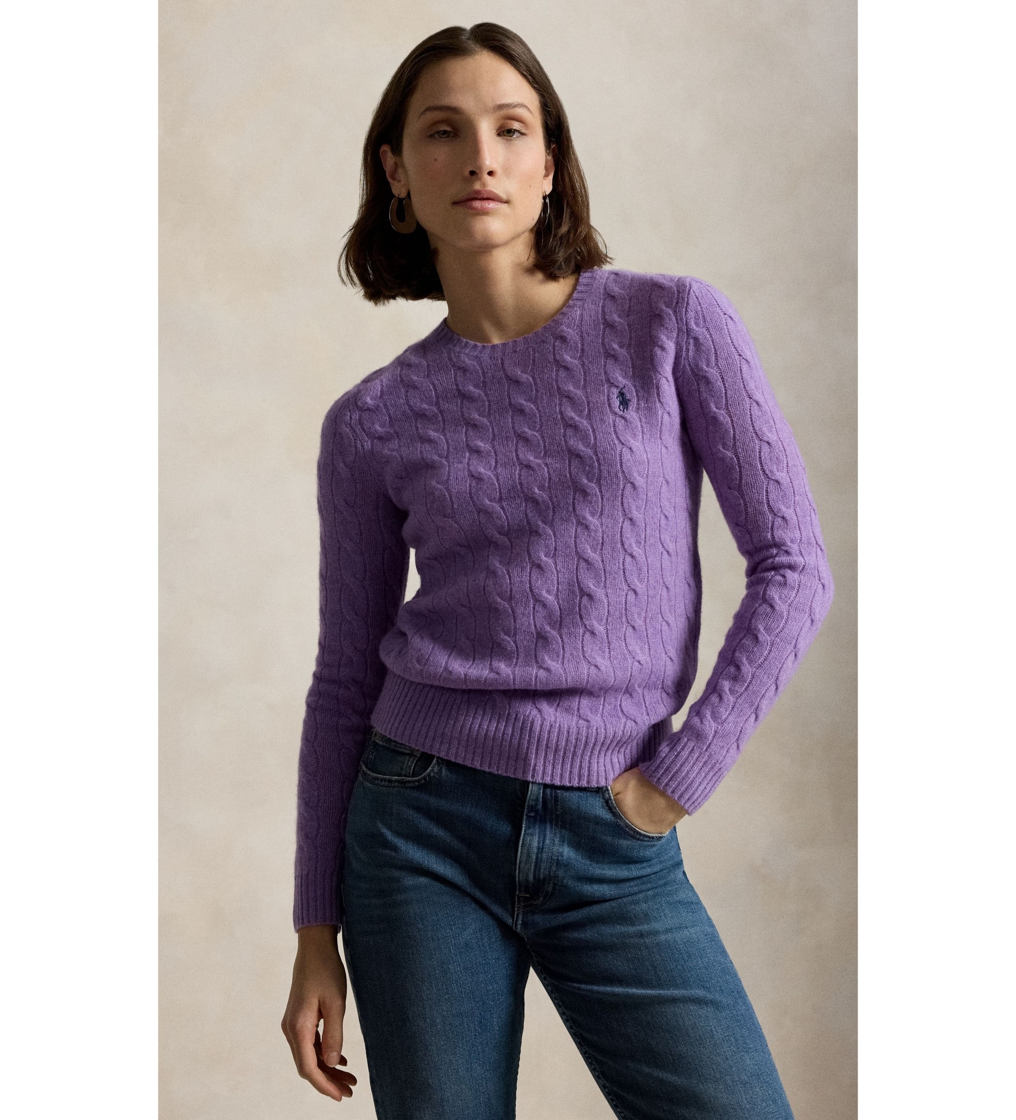 Polo Ralph Lauren für Damen. 211971865502 Lila Pullover aus Wolle und Kaschmir (M), Lässig, Flieder, Langarm