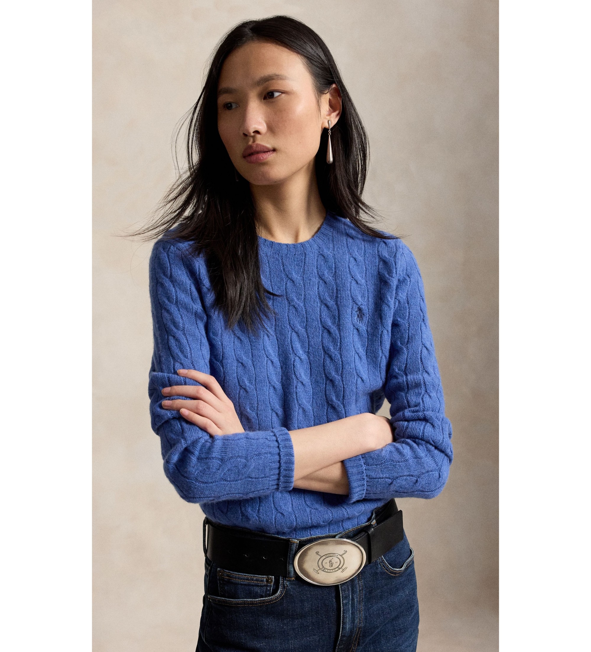 Polo Ralph Lauren für Damen. 211971865503 Blauer Pullover aus Wolle und Kaschmir (S), Lässig, Langarm