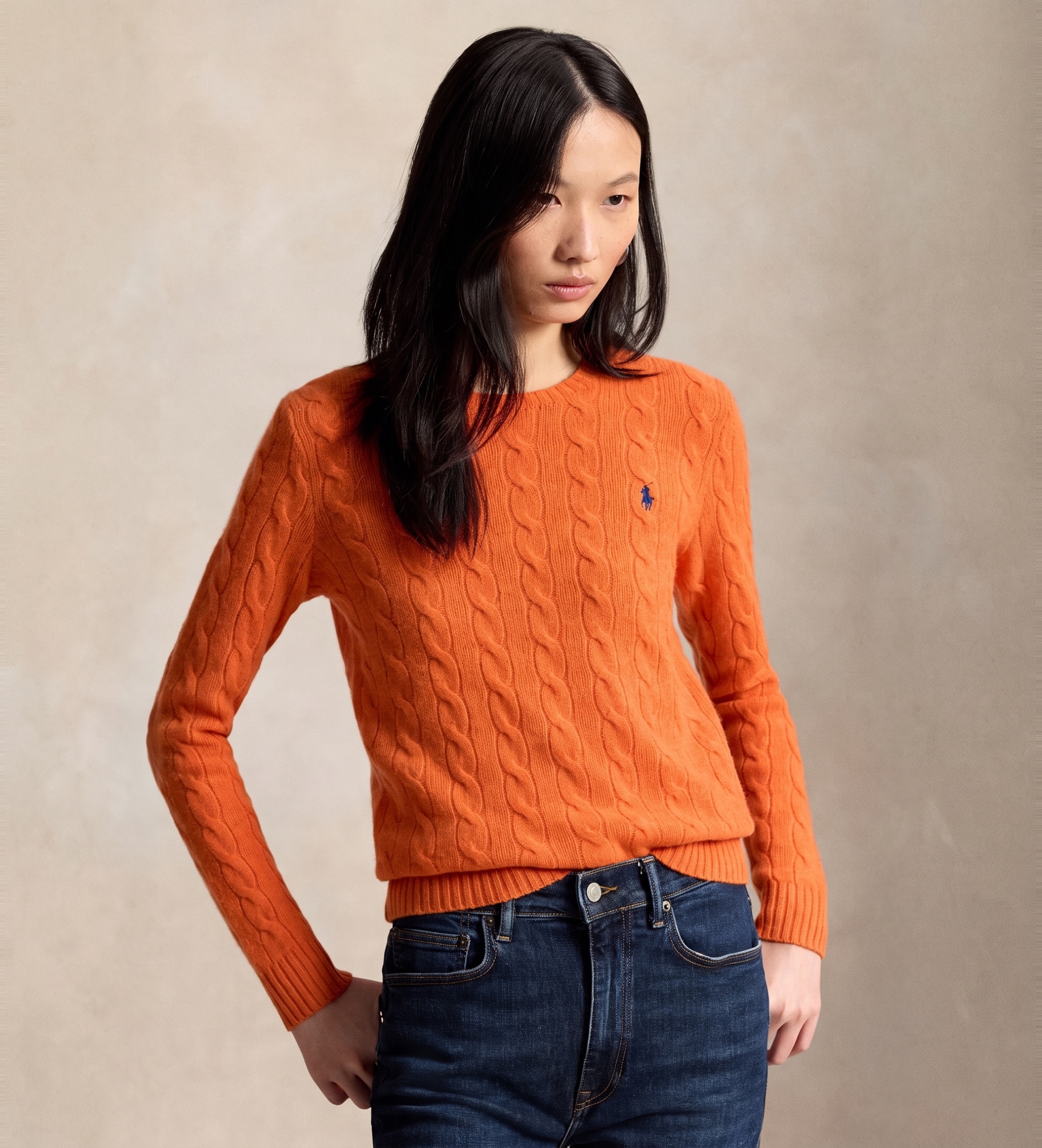 Polo Ralph Lauren für Damen. 211971865504 Orangefarbener Pullover aus Wolle und Kaschmir (M), Lässig, Langarm