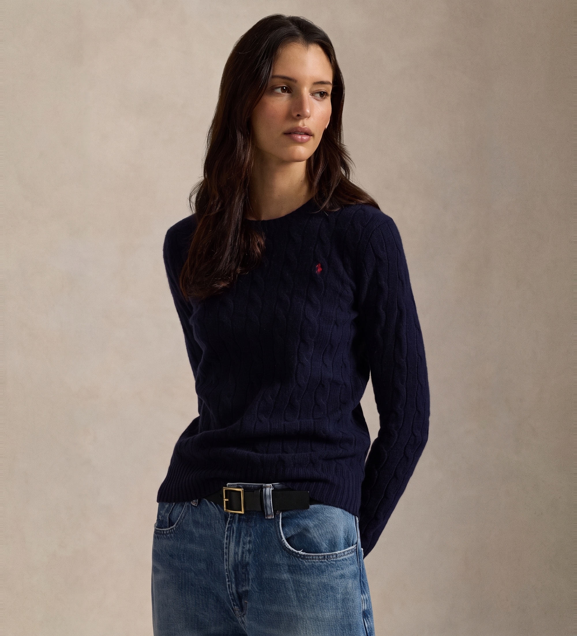 Polo Ralph Lauren für Damen. 211A91216003 Pullover aus Wolle und Kaschmir in Marineblau (S), Lässig, Langarm