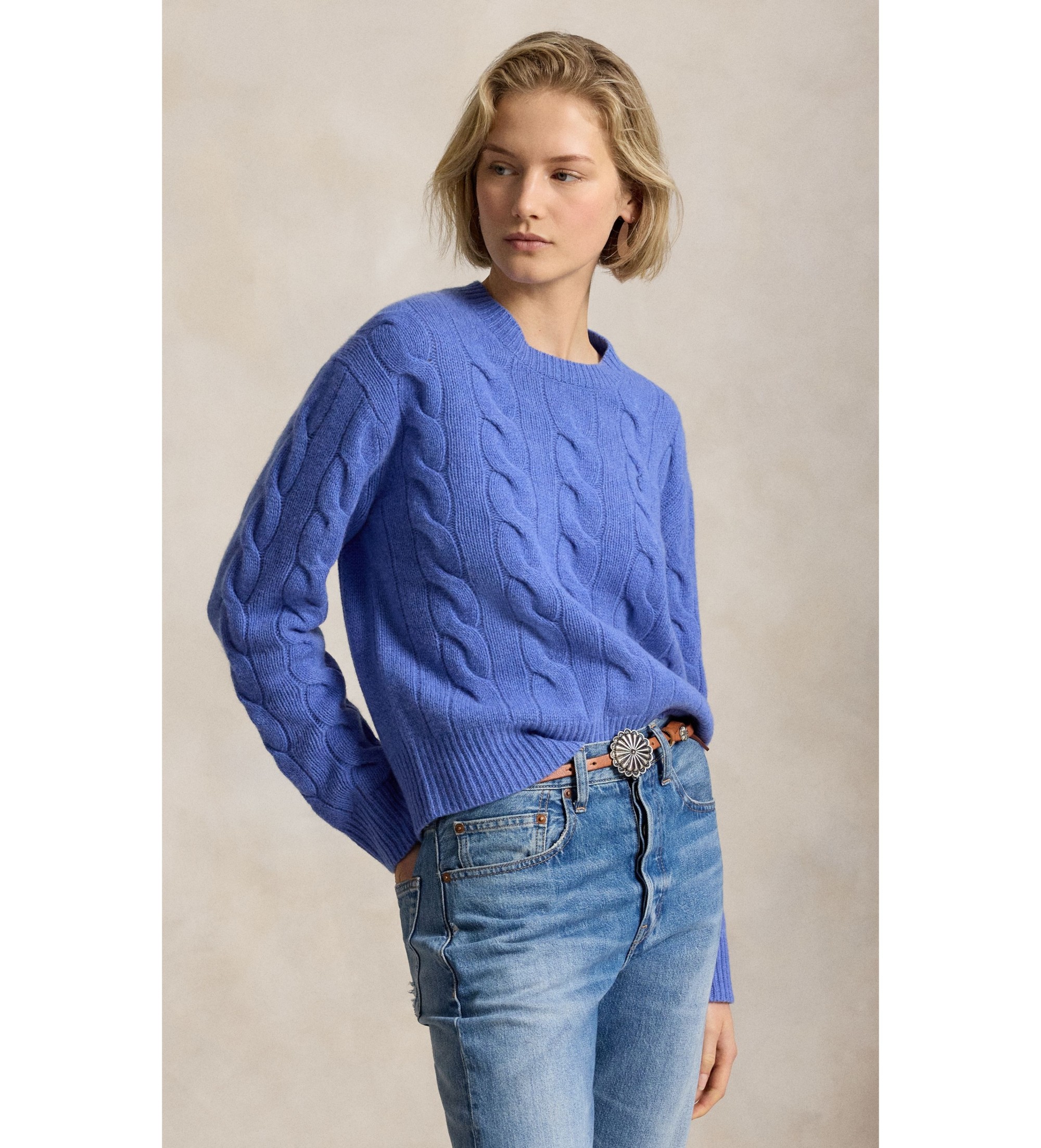Polo Ralph Lauren für Damen. 211A91216012 Blauer Pullover aus Wolle und Kaschmir (M), Lässig, Langarm