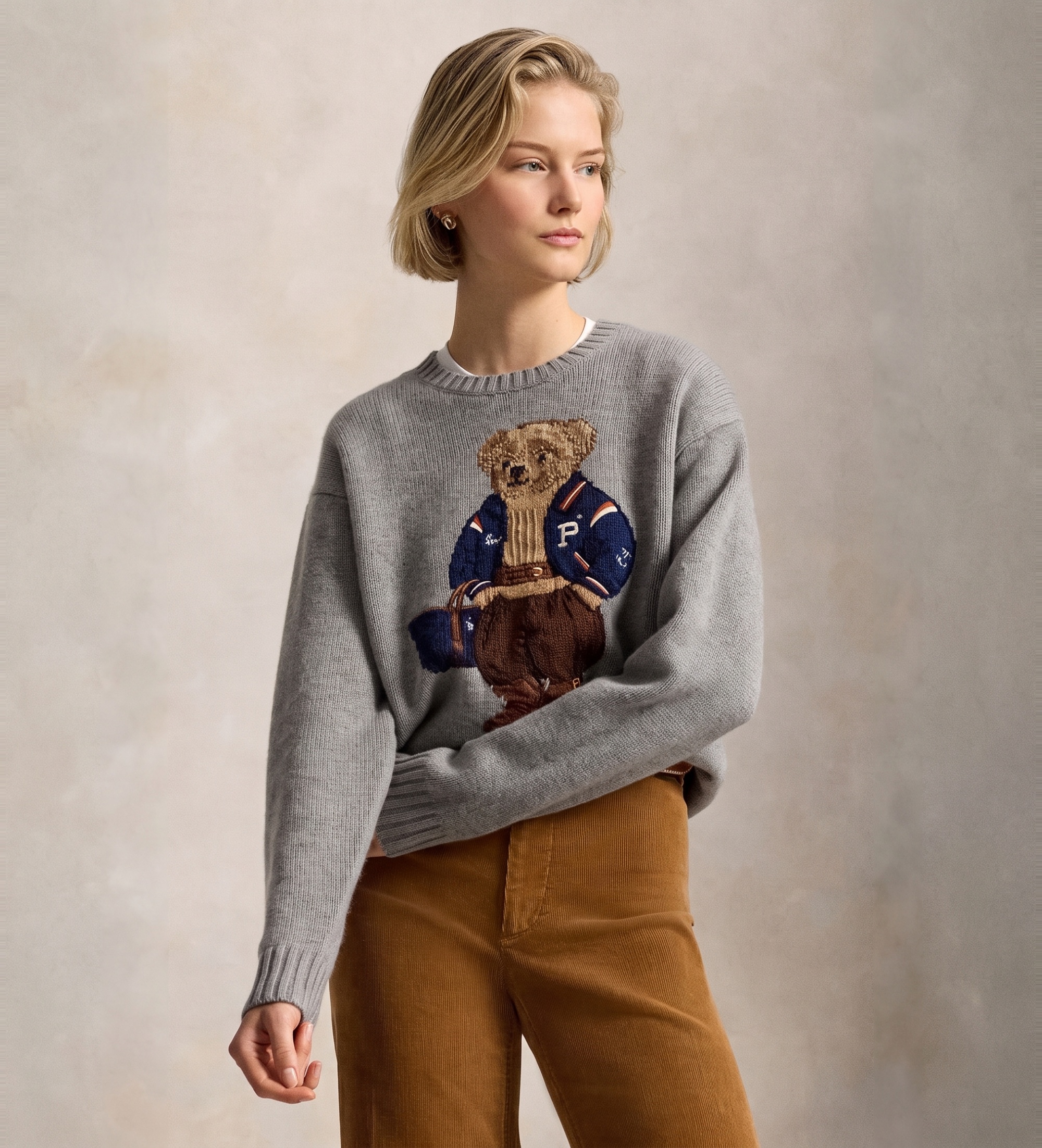 Polo Ralph Lauren für Damen. 211B17771002 Wollpullover mit Kaschmir und Polo Bear in Grau (XL), Lässig, Wolle, Langarm