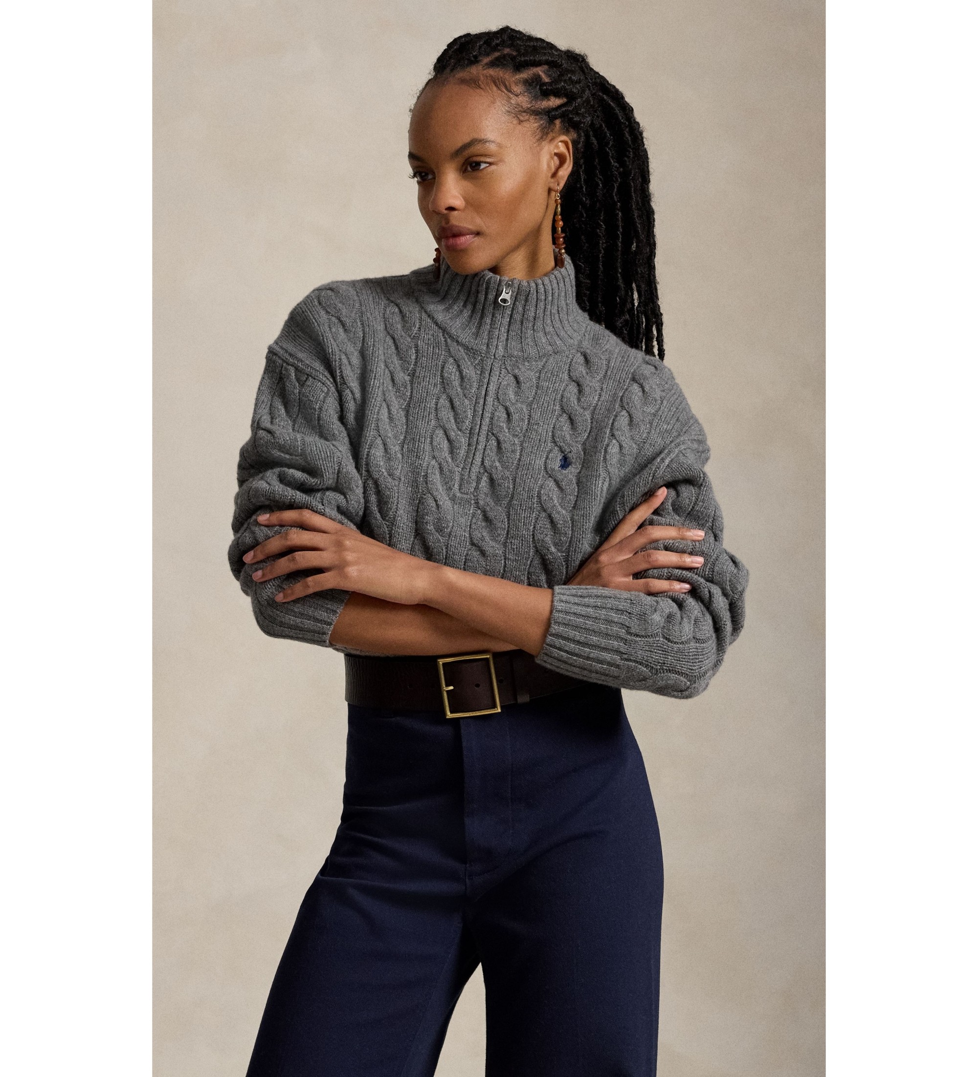 Polo Ralph Lauren für Damen. 211972130501 Strickpullover aus grauer Wolle und Kaschmir (S), Lässig, Langarm