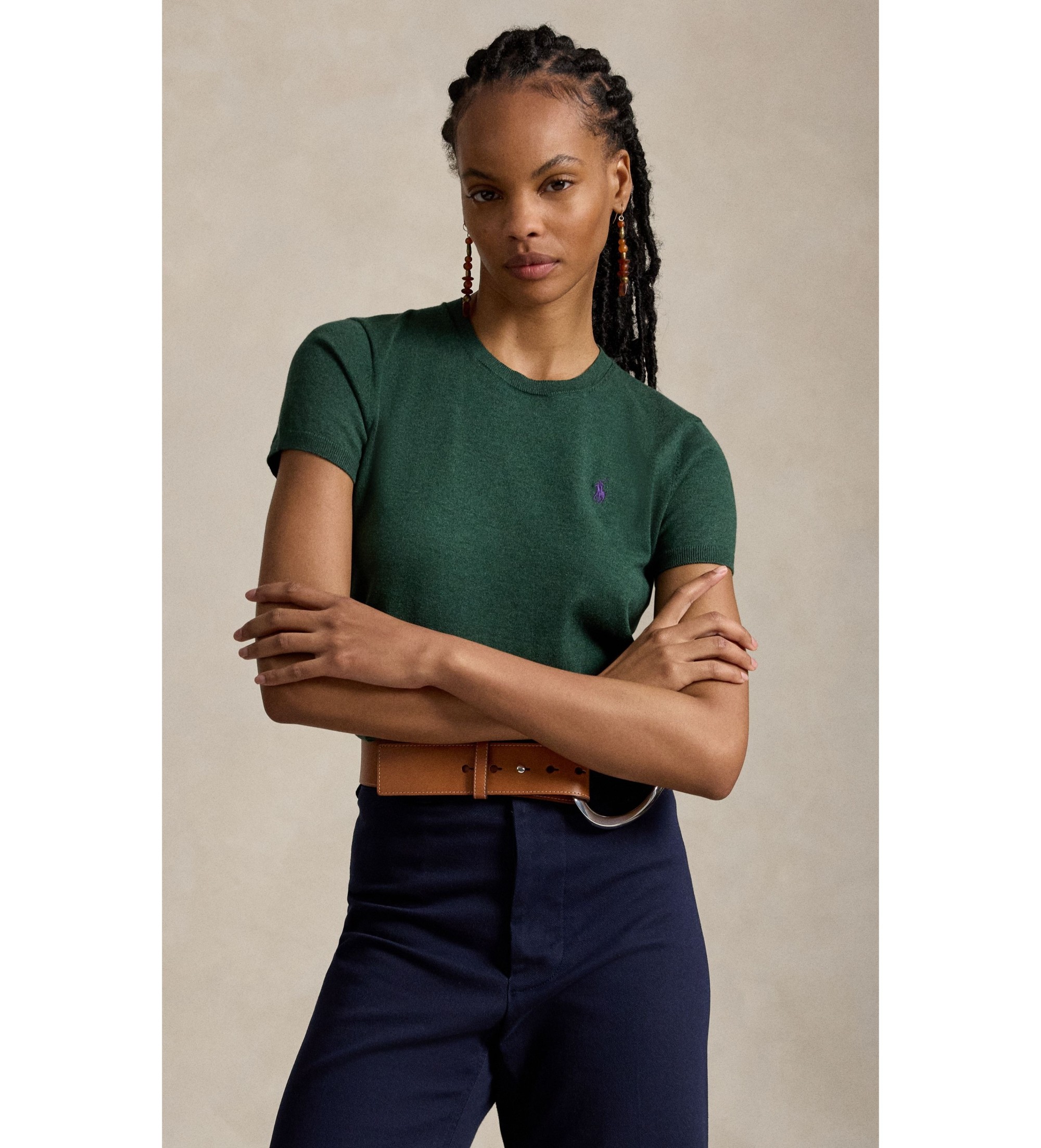 Polo Ralph Lauren für Damen. 211971872508 Kurzärmeliger Pullover mit grünem Rundhalsausschnitt (XS), Lässig, Baumwolle, Kurzarm
