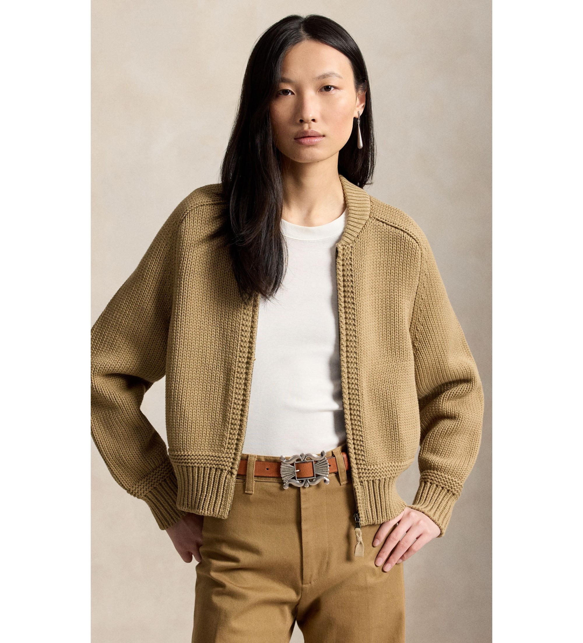 Polo Ralph Lauren für Damen. 211B17763001 Beigefarbener Pullover aus Baumwollmischung (M), Lässig, Baumwolle