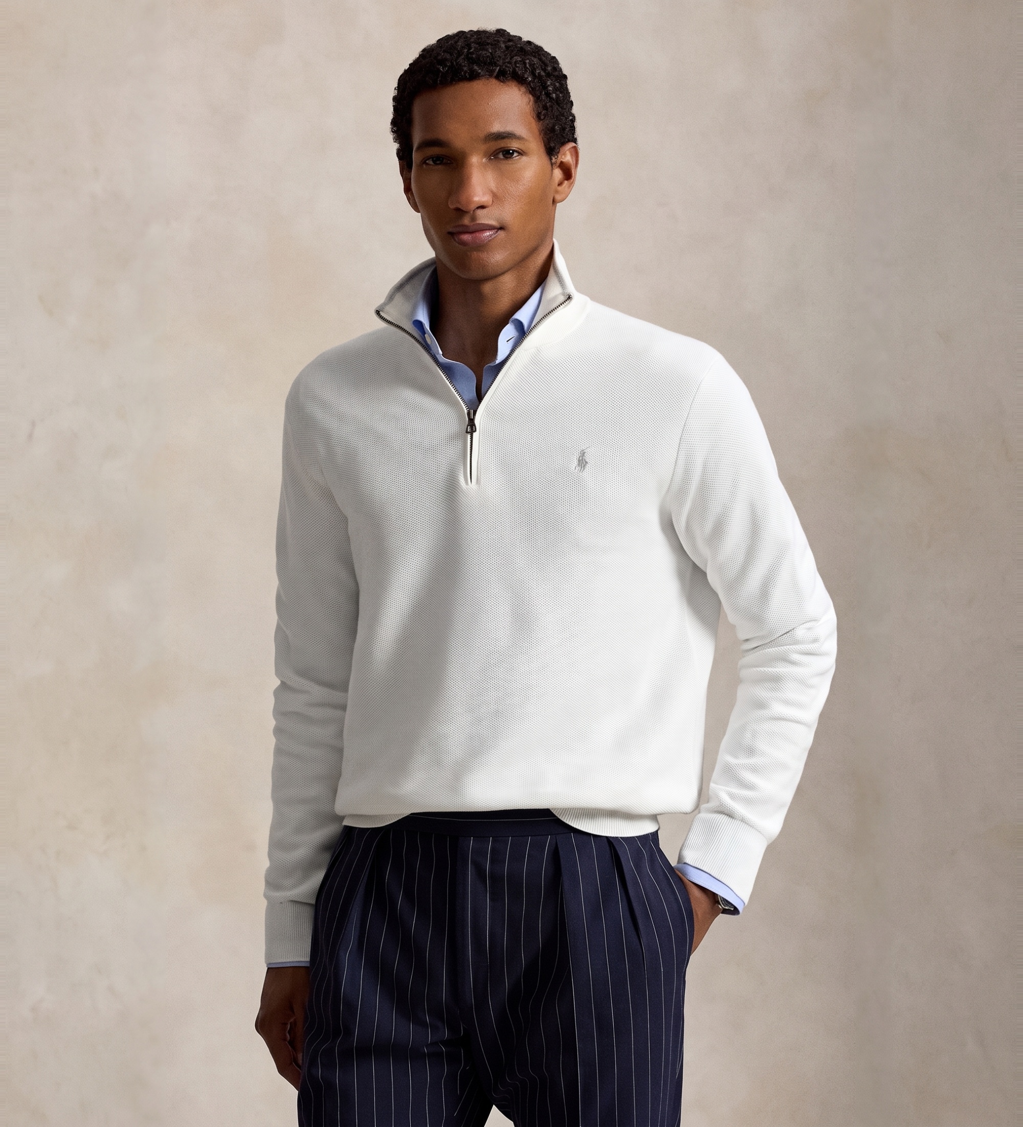 Polo Ralph Lauren für Herren. 710B18060001 Weißer Pullover aus Piqué-Strick und Baumwolle (XL), Lässig