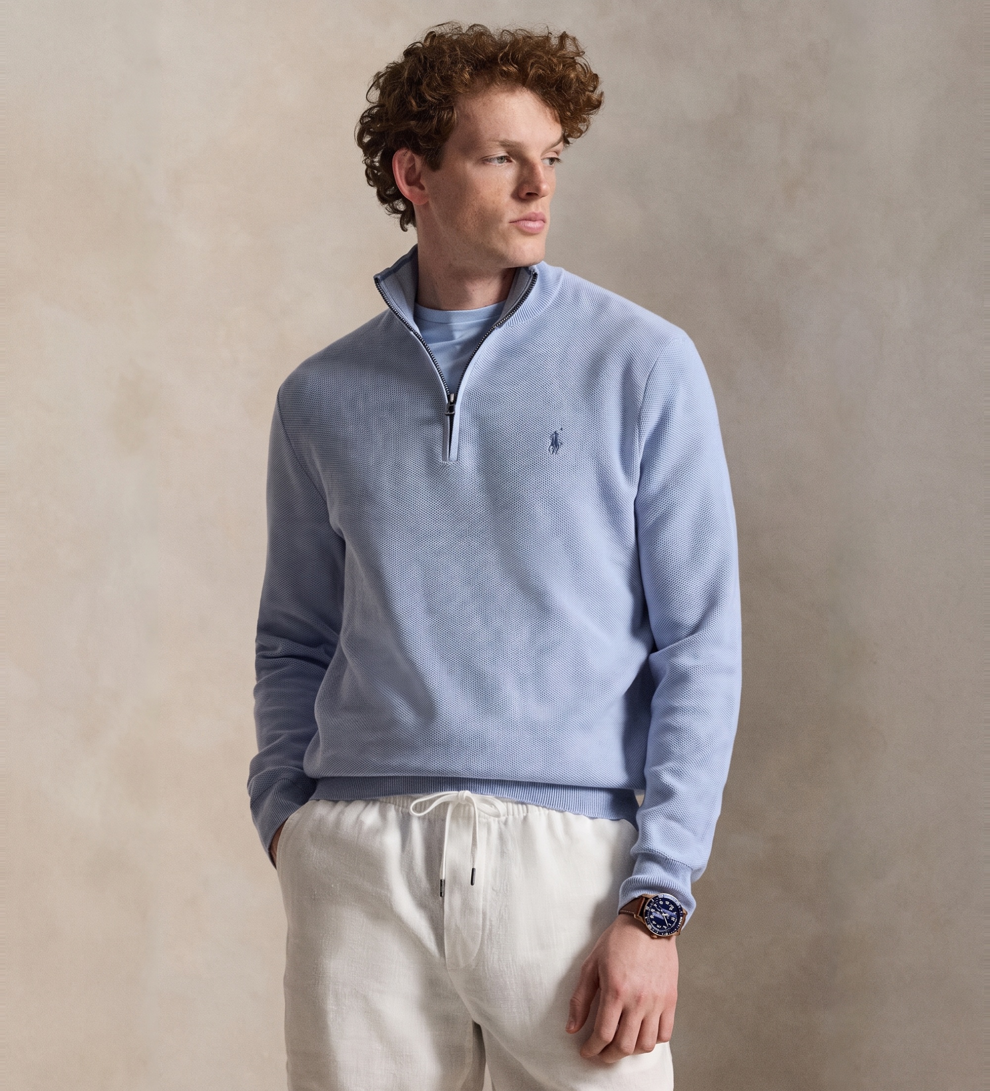Polo Ralph Lauren für Herren. 710B18060005 Blauer Strickpullover aus Piqué und Baumwolle (M), Lässig