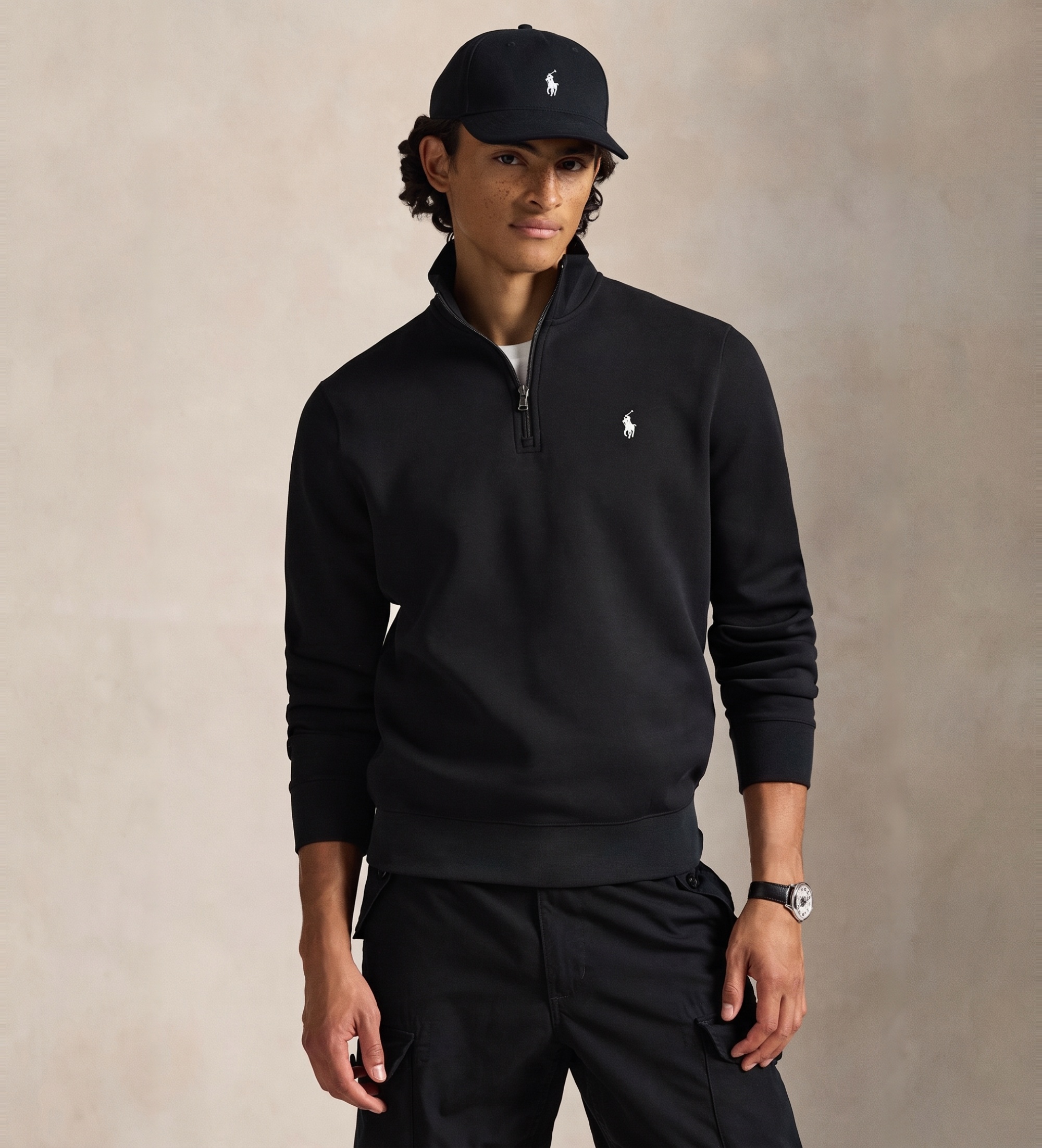 Polo Ralph Lauren für Herren. 710P06234001 Doppelt gestrickter Pullover mit kurzem Reißverschluss, schwarz (XXL), Lässig, Baumwolle, Klassis
