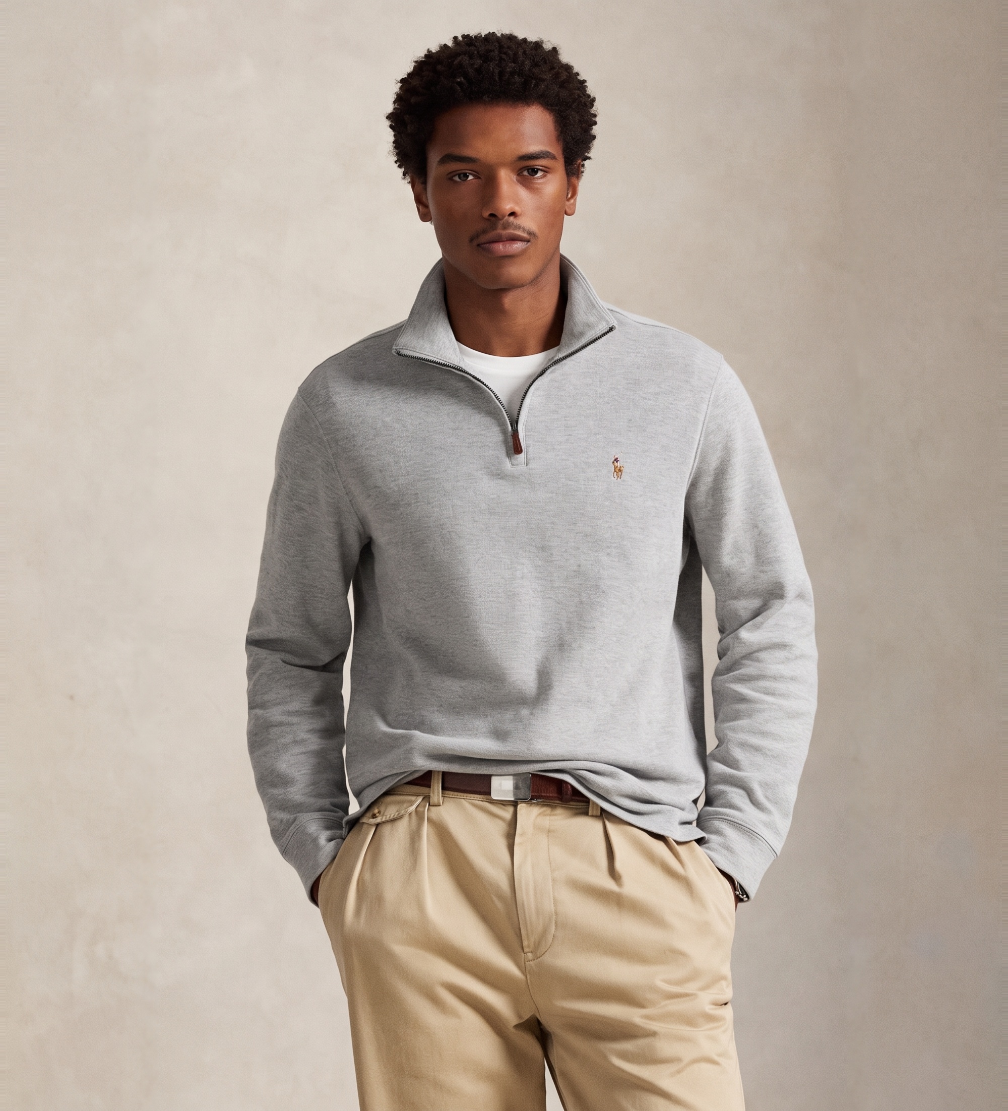 Polo Ralph Lauren für Herren. 710P07411003 Jersey Estate-Ripp mit kurzem Reißverschluss (L), Lässig, Grau, Baumwolle, Langarm