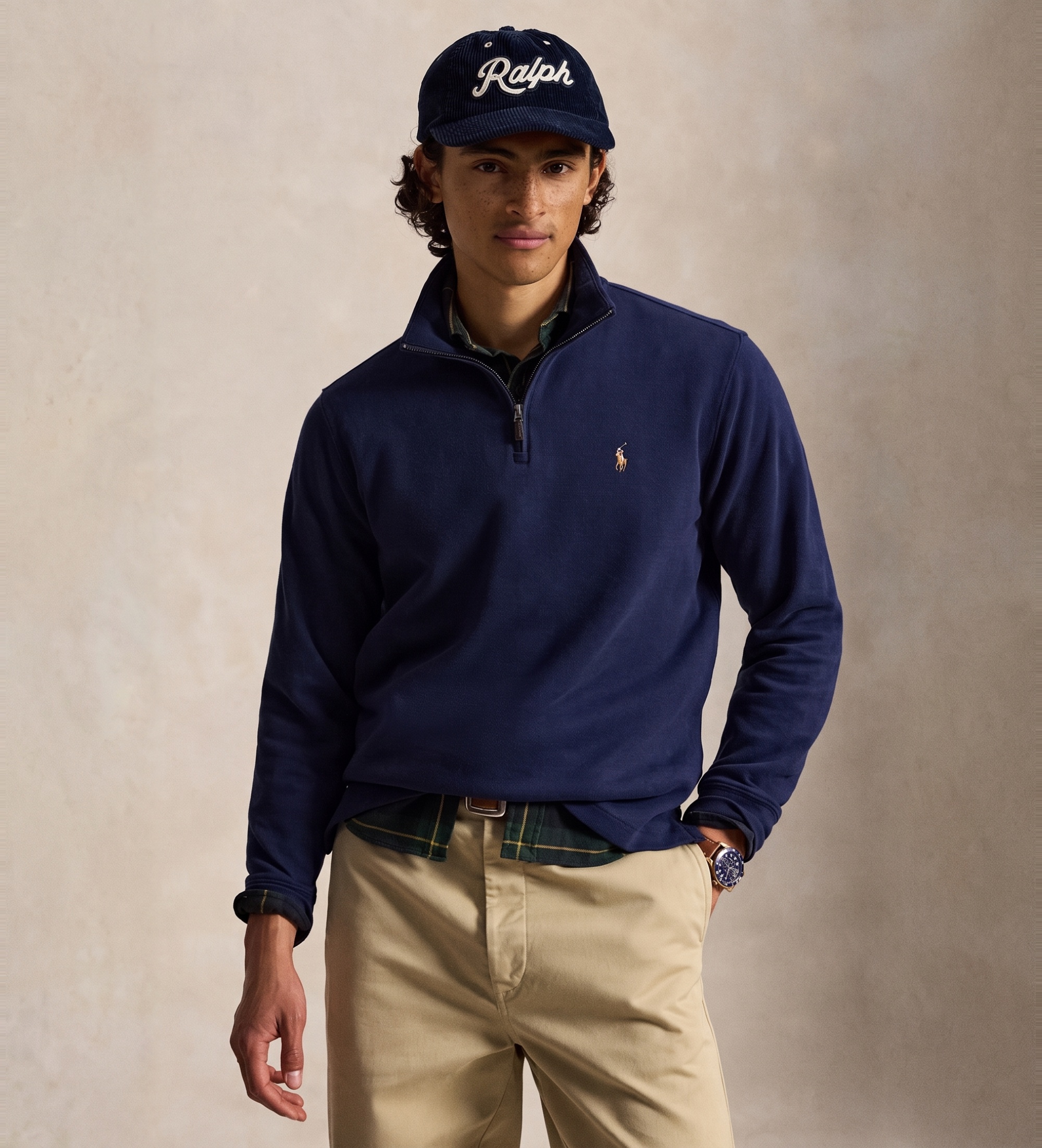 Polo Ralph Lauren für Herren. 710P07411005 Marineblauer Estate-Rib-Pullover mit Reißverschluss (XL), Lässig, Baumwolle, Langarm