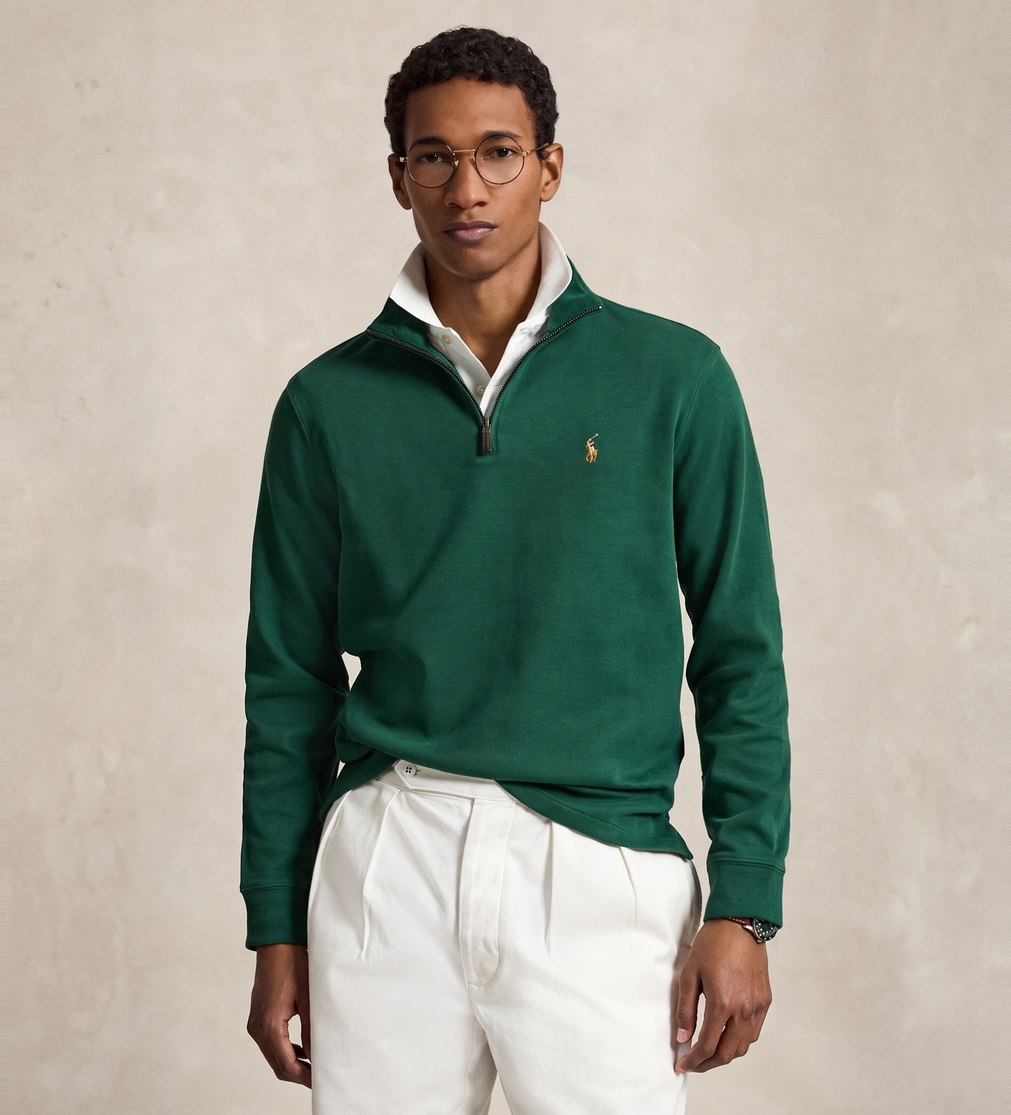 Polo Ralph Lauren für Herren. 710P07411501 Jersey Estate-Ripp mit kurzem Reißverschluss grün (L), Lässig, Baumwolle, Langarm