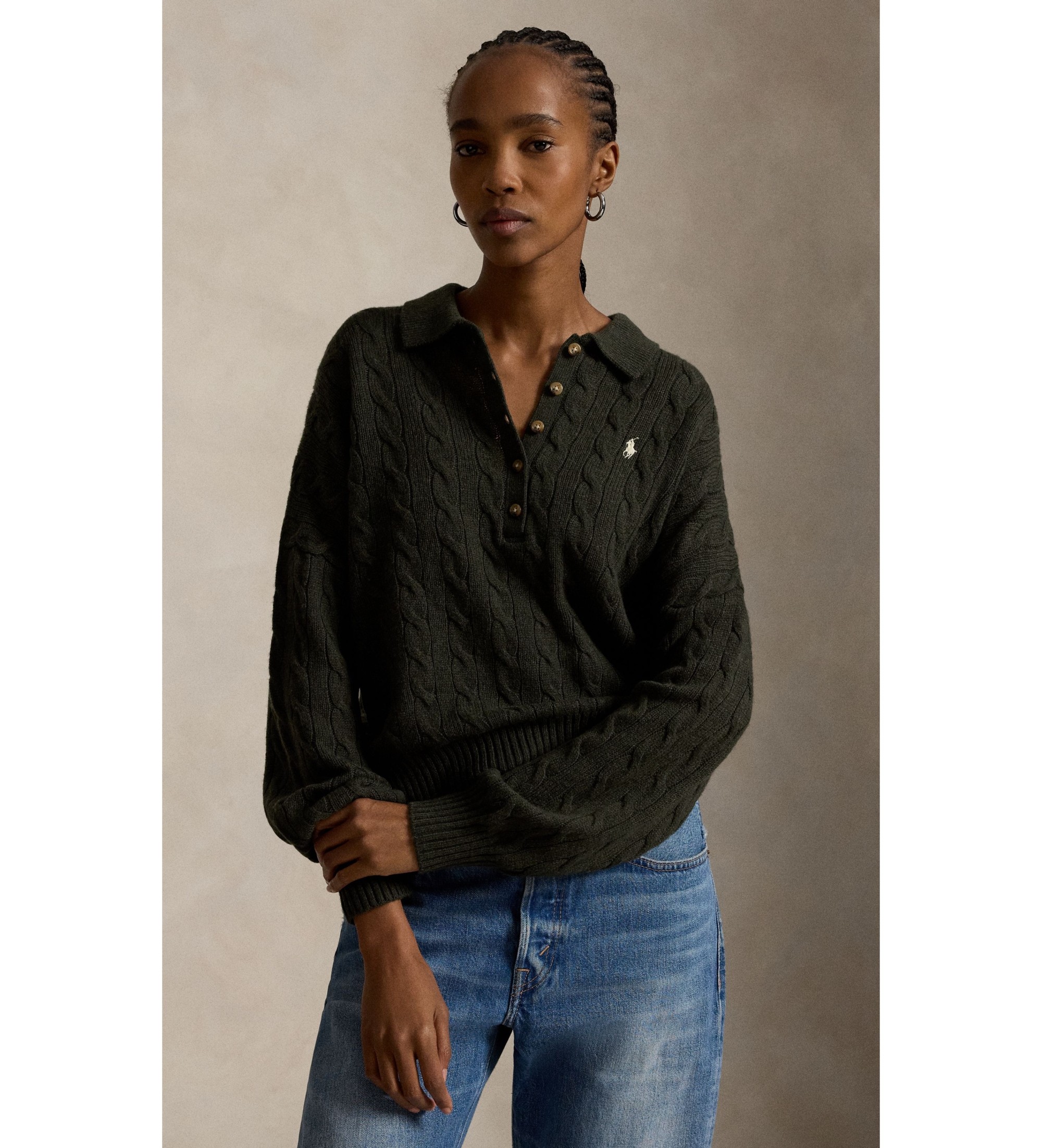 Polo Ralph Lauren für Damen. 211B17767002 Grüner Pullover im Polo-Stil aus Wolle und Kaschmir (M), Lässig, Langarm