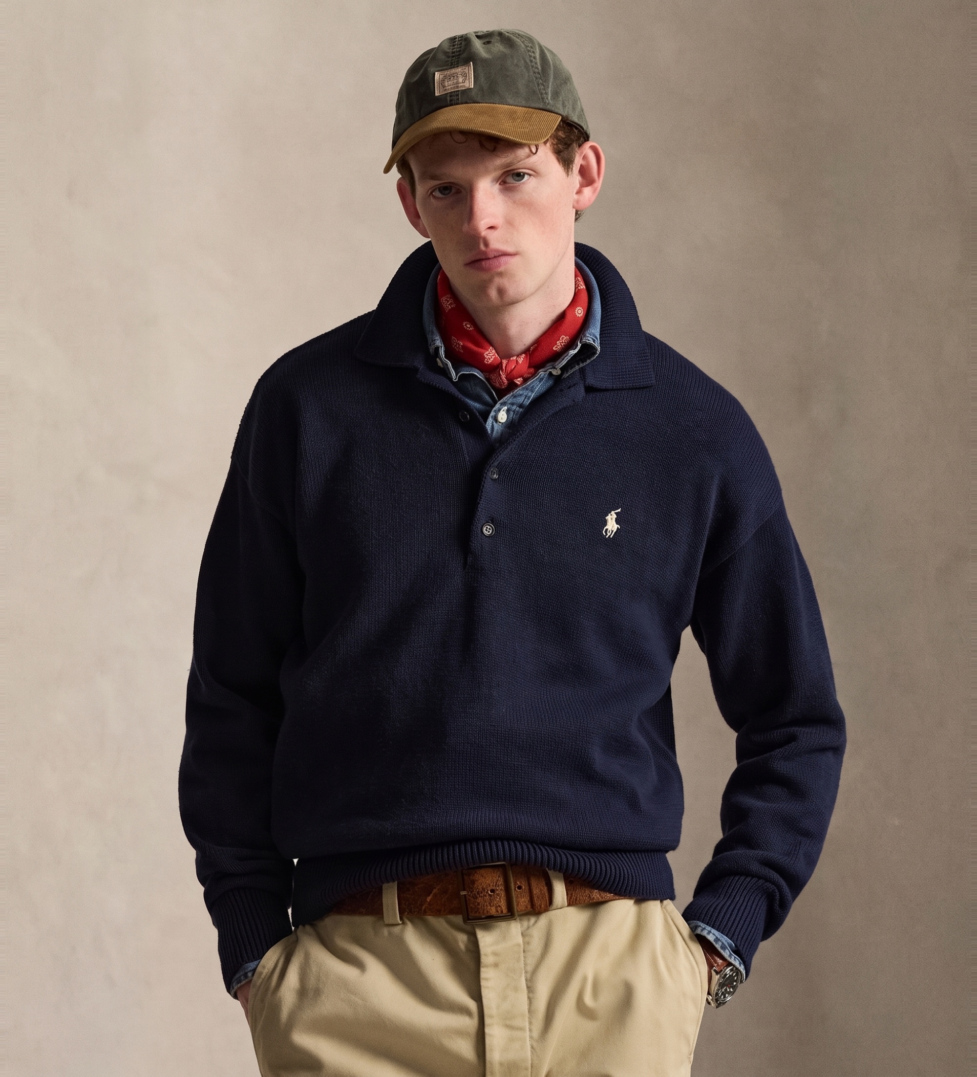 Polo Ralph Lauren für Herren. 710B20258001 Lässiger Baumwollpullover mit Marineflagge (L), Baumwolle, Langarm