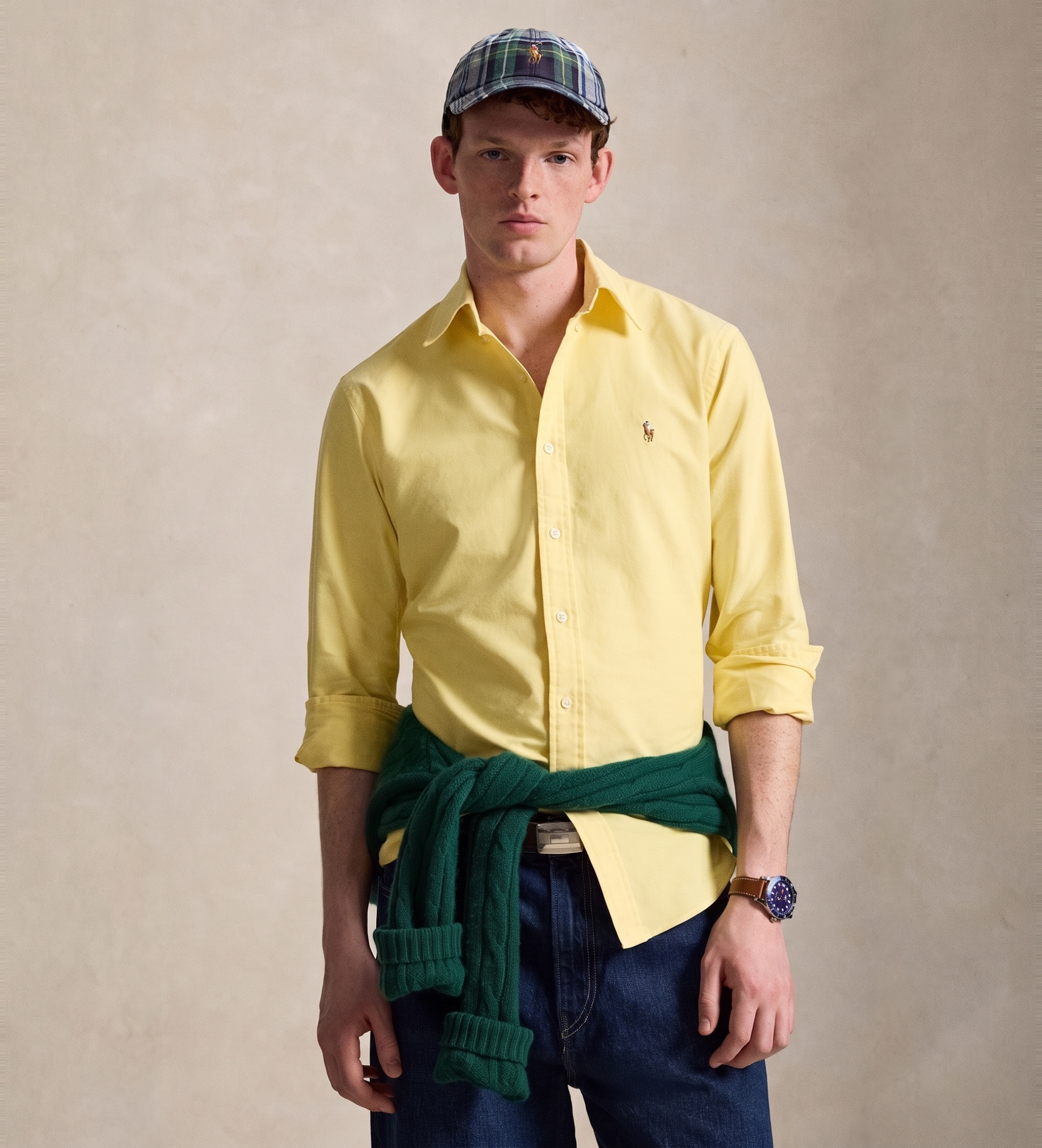 Polo Ralph Lauren für Herren. 710805562003 Das ikonische gelbe Oxford-Hemd (S), Lässig, Baumwolle, Langarm