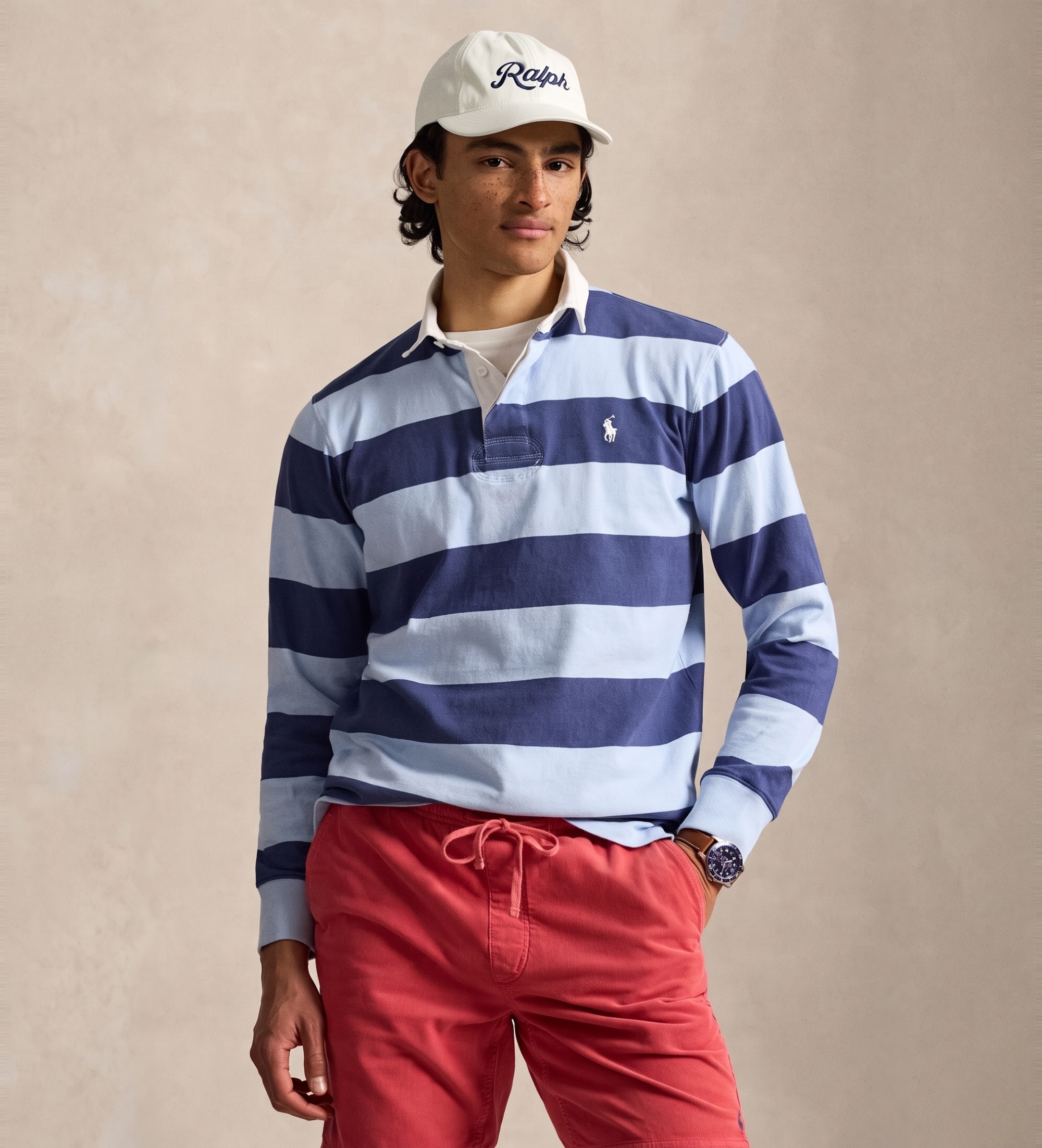 Polo Ralph Lauren für Herren. 710717116032 Das ikonische blaue Rugby-Trikot (S), Lässig, Baumwolle, Langarm