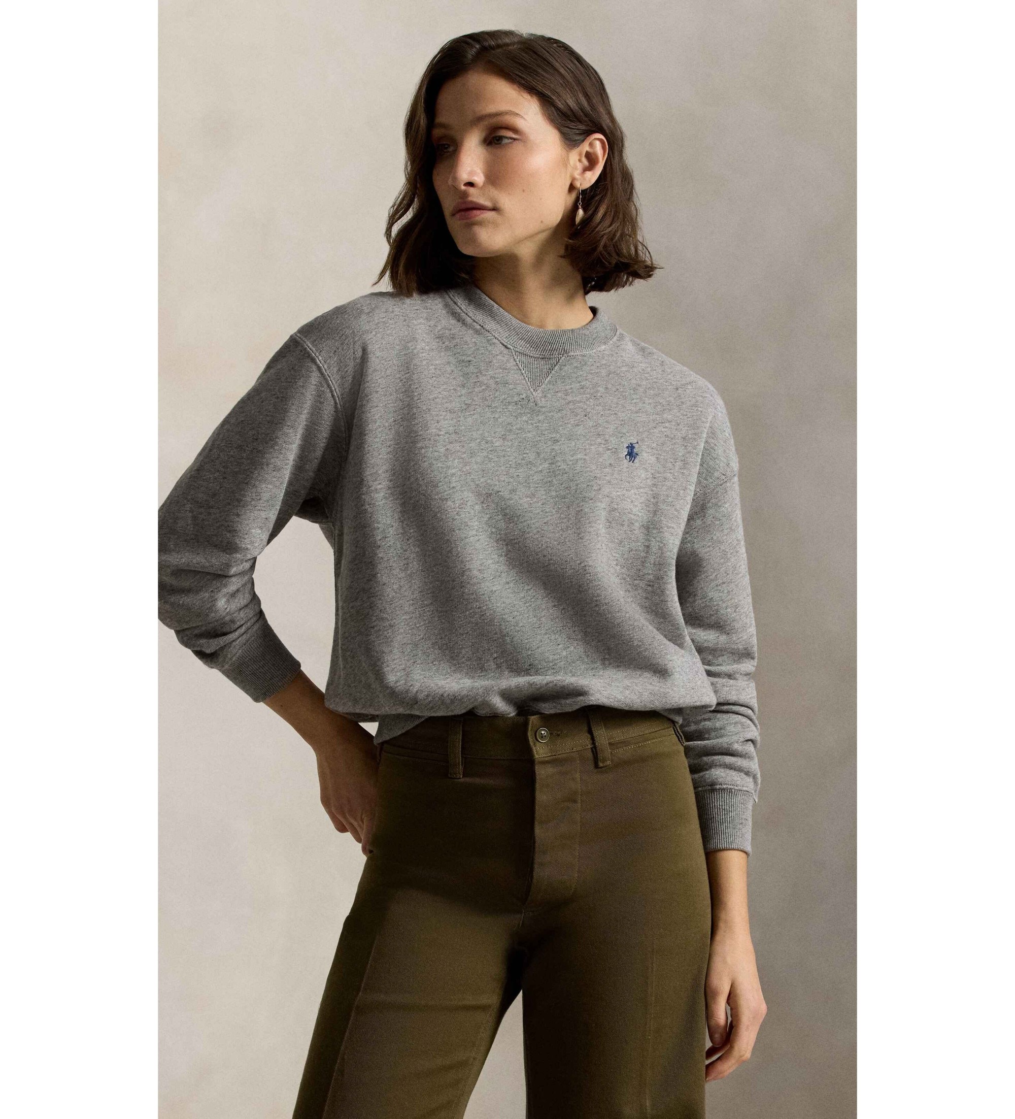 Polo Ralph Lauren für Damen. 211971690001 Grauer Fleece-Pullover mit Rundhalsausschnitt (XXS), Lässig, Baumwolle, Langarm