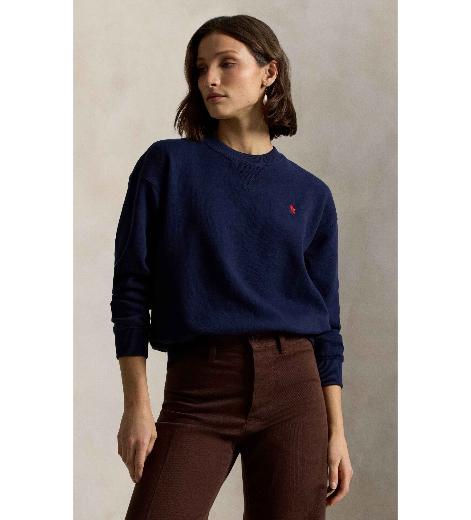 Polo Ralph Lauren für Damen. 211971690003 Fleece-Sweatshirt mit Rundhalsausschnitt marineblau (XS), Lässig, Baumwolle, Langarm