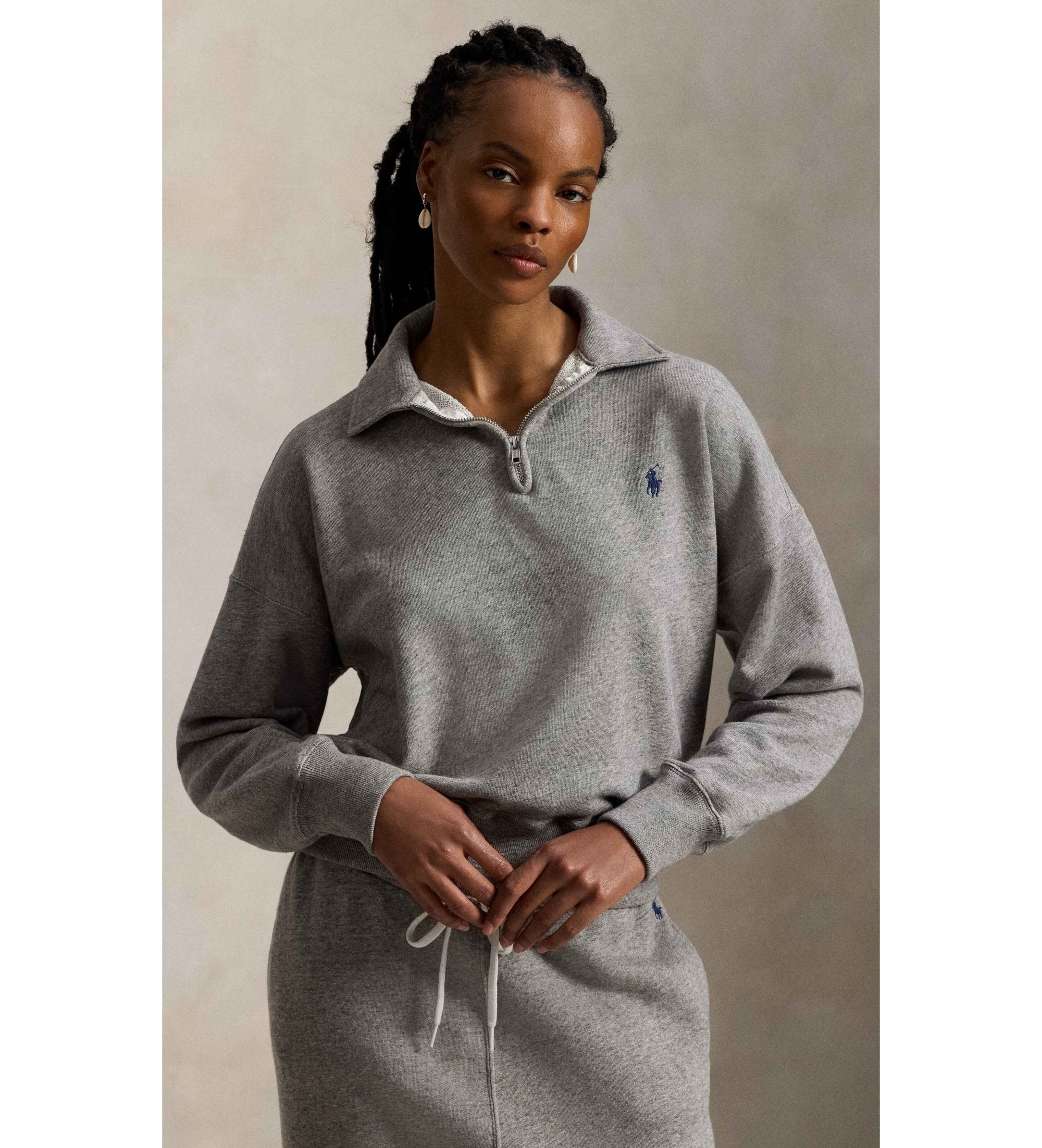 Polo Ralph Lauren für Damen. 211B18686004 Leichter Fleecepullover mit grauem Reißverschluss (S), Lässig, Baumwolle
