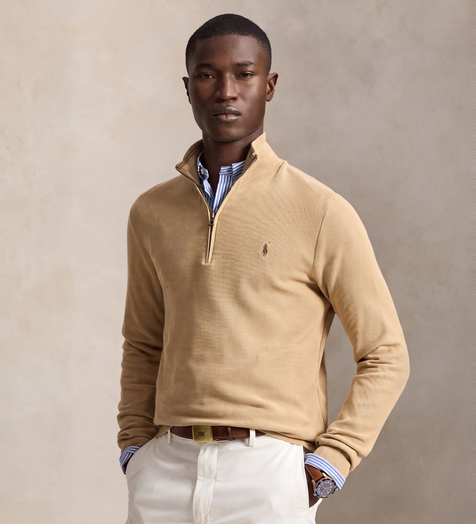 Polo Ralph Lauren für Herren. 710932304500 Beigefarbener Strickpullover aus Piqué und Baumwolle (M), Lässig