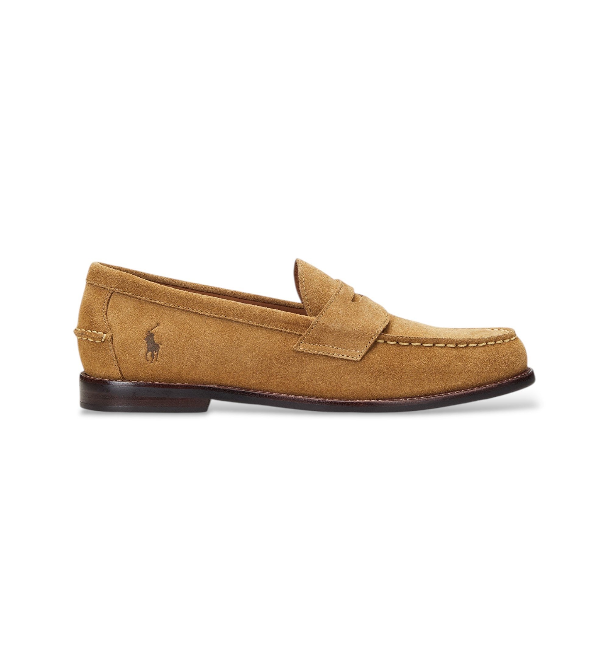 Polo Ralph Lauren für Herren. 803961416002 Alston Penny Loafers aus hellbraunem Wildleder (42), Beige, Wohnung, Keine, Lässig, Klassisch