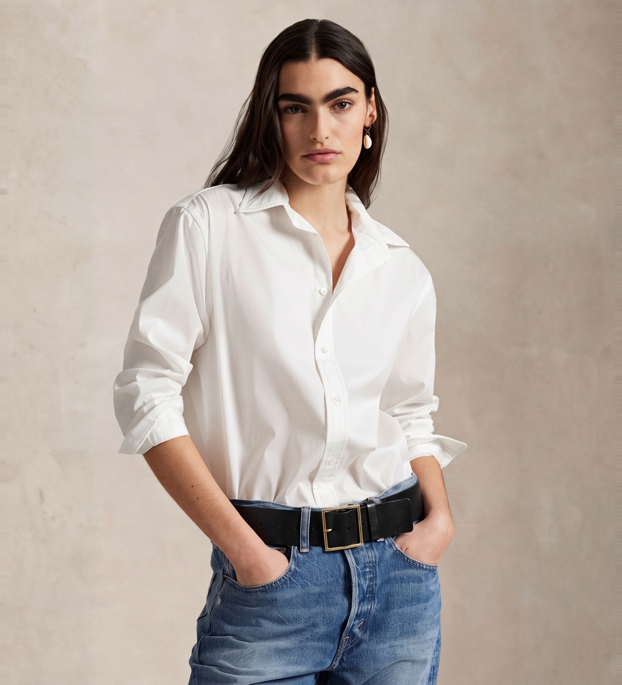 Polo Ralph Lauren für Damen. 211968219001 Weißes Hemd aus Baumwolle in Übergröße (S), Lässig, Langarm