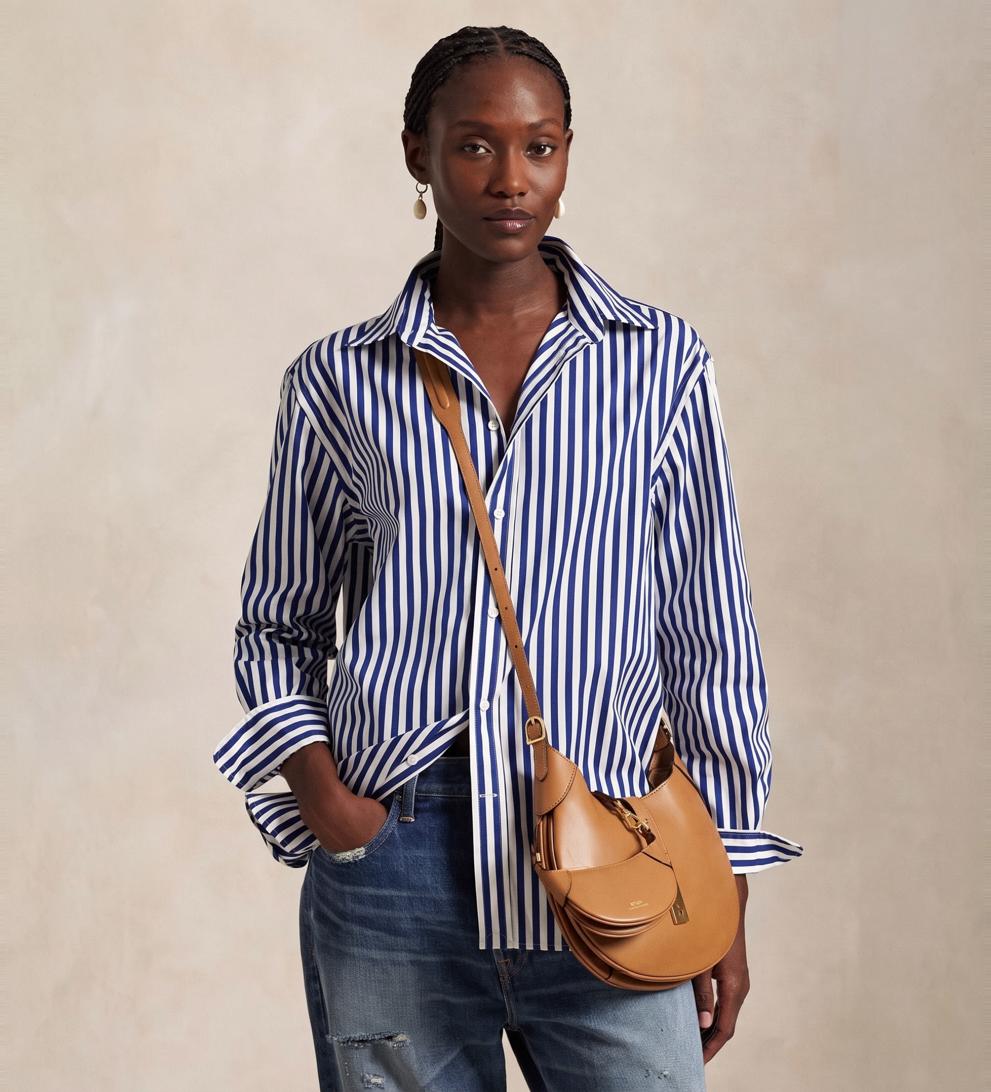 Polo Ralph Lauren für Damen. 211968218001 Übergroßes Baumwollhemd mit blauen Streifen (M), Lässig, Baumwolle, Klassisch, Langarm