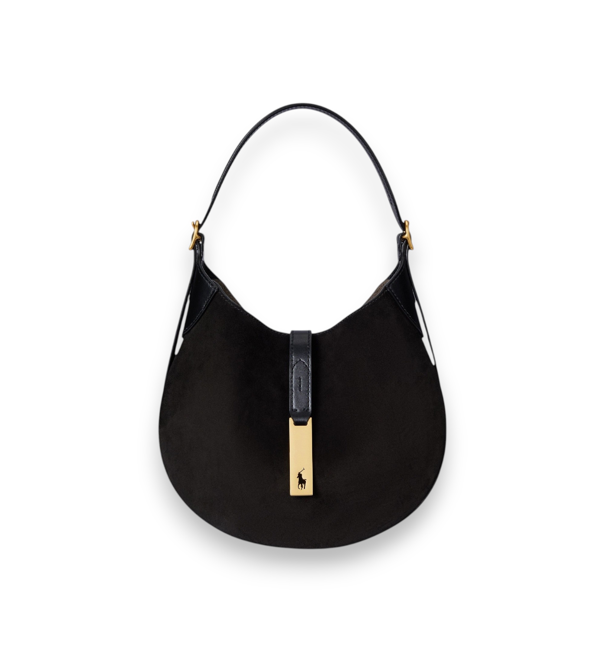 Polo Ralph Lauren für Damen. 428977471001 Kleine Polo ID Schultertasche aus schwarzem Wildleder (OSFA), Lässig
