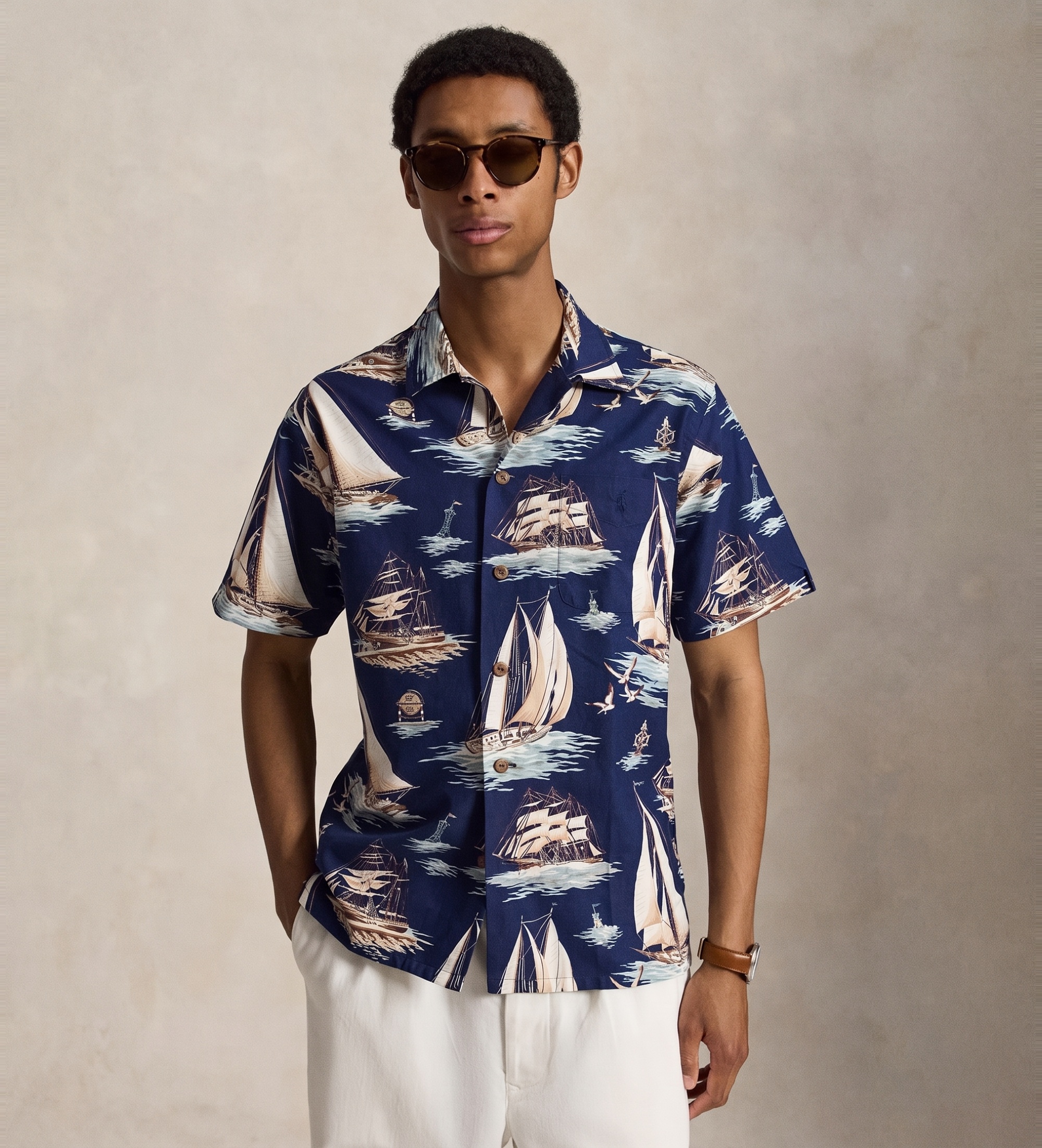 Polo Ralph Lauren für Herren. 710B18631001 Beaton-Hose aus Baumwolle und marineblauer Wolle (S), Lässig, Kurzarm