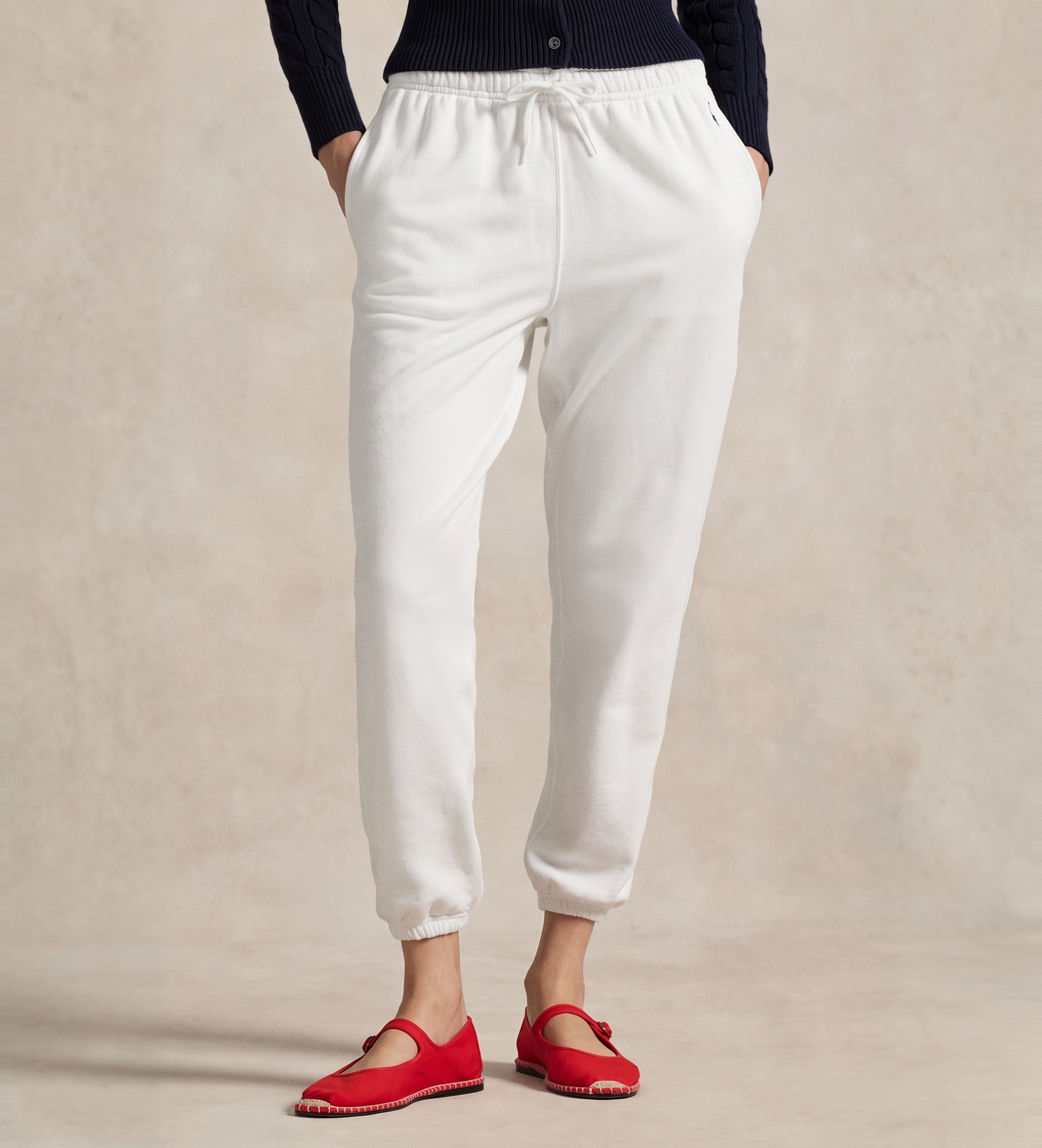 Polo Ralph Lauren für Damen. 211971694002 Jogginghose aus Fleece mit weißem Kordelzug (XL), Lässig, Baumwolle
