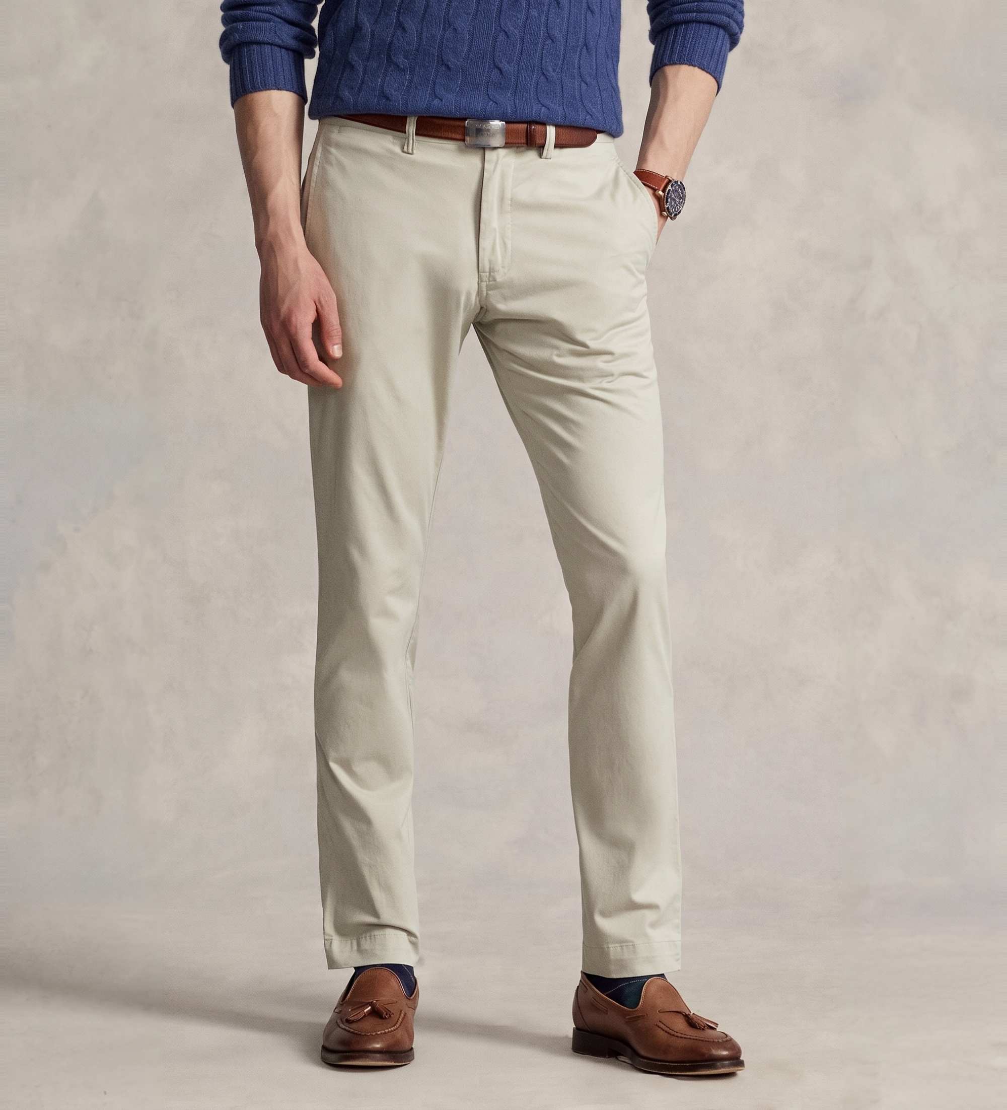 Polo Ralph Lauren für Herren. 710778778003 Beigefarbene Slim-Fit-Hose aus elastischem Twill (40/34), Lässig, Baumwolle
