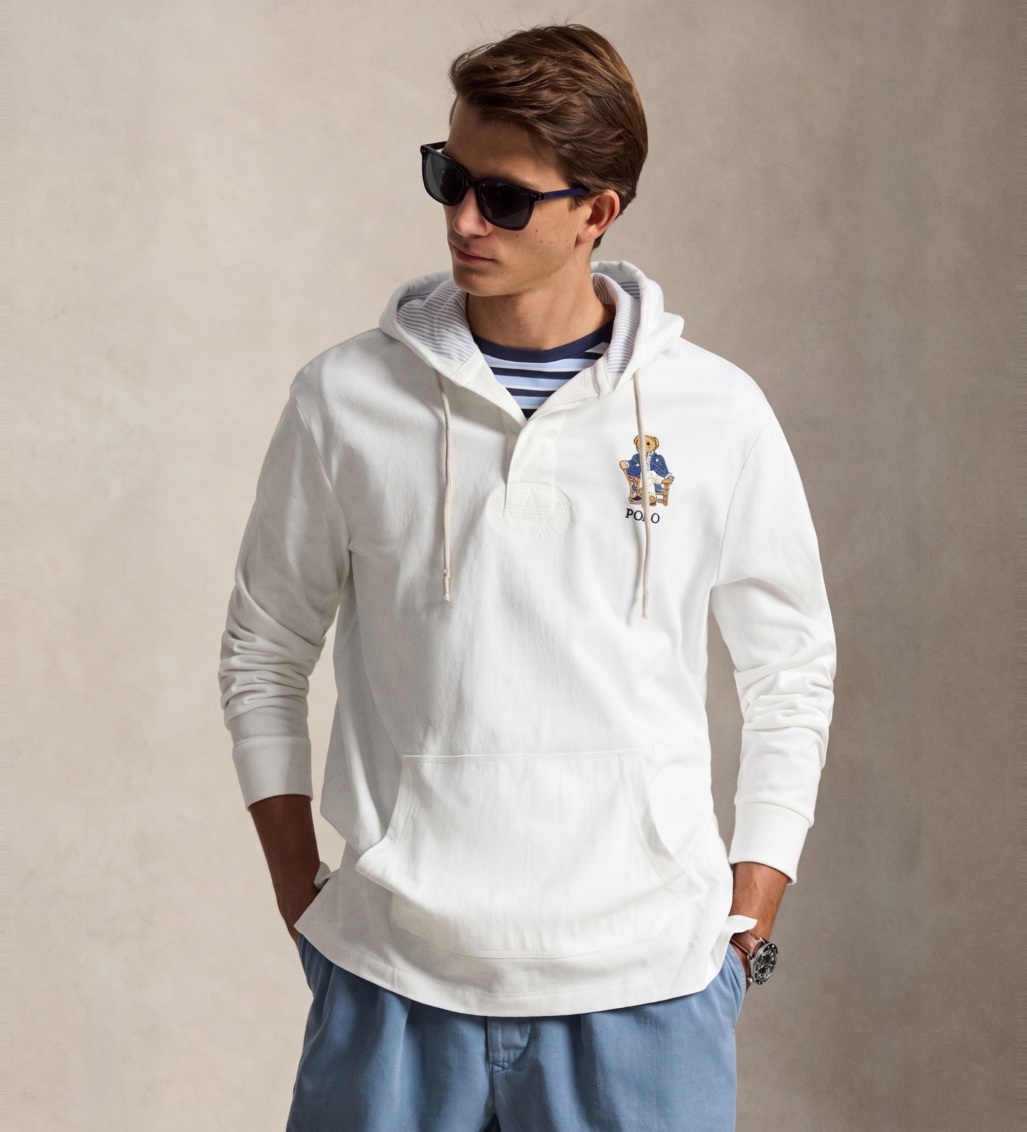 Polo Ralph Lauren für Herren. 710B18549001 Weißes Polo Bear Rugby-Sweatshirt (S), Lässig, Baumwolle, Langarm