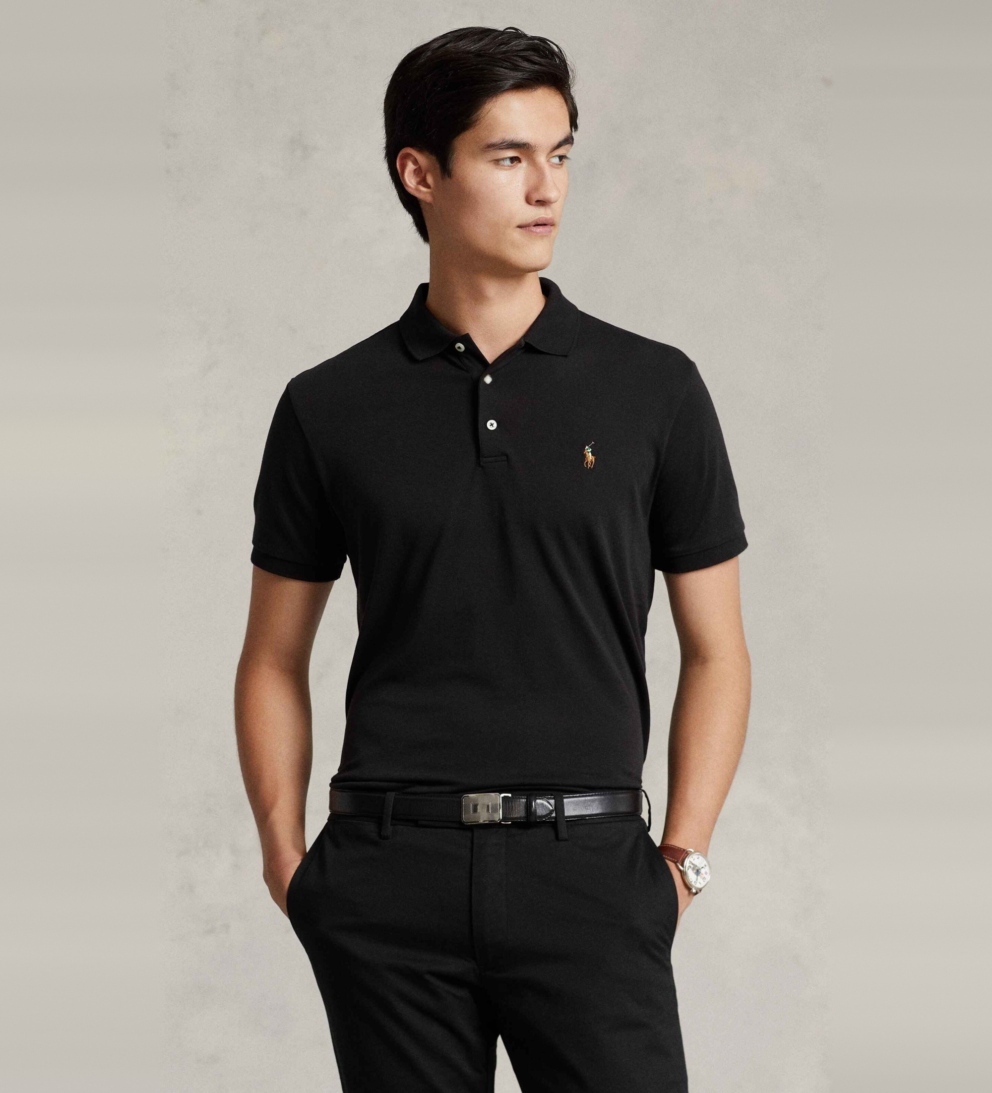 Polo Ralph Lauren für Herren. 710713130001 Custom Slim Fit Poloshirt aus weicher Baumwolle schwarz (XL), Lässig, Kurzarm