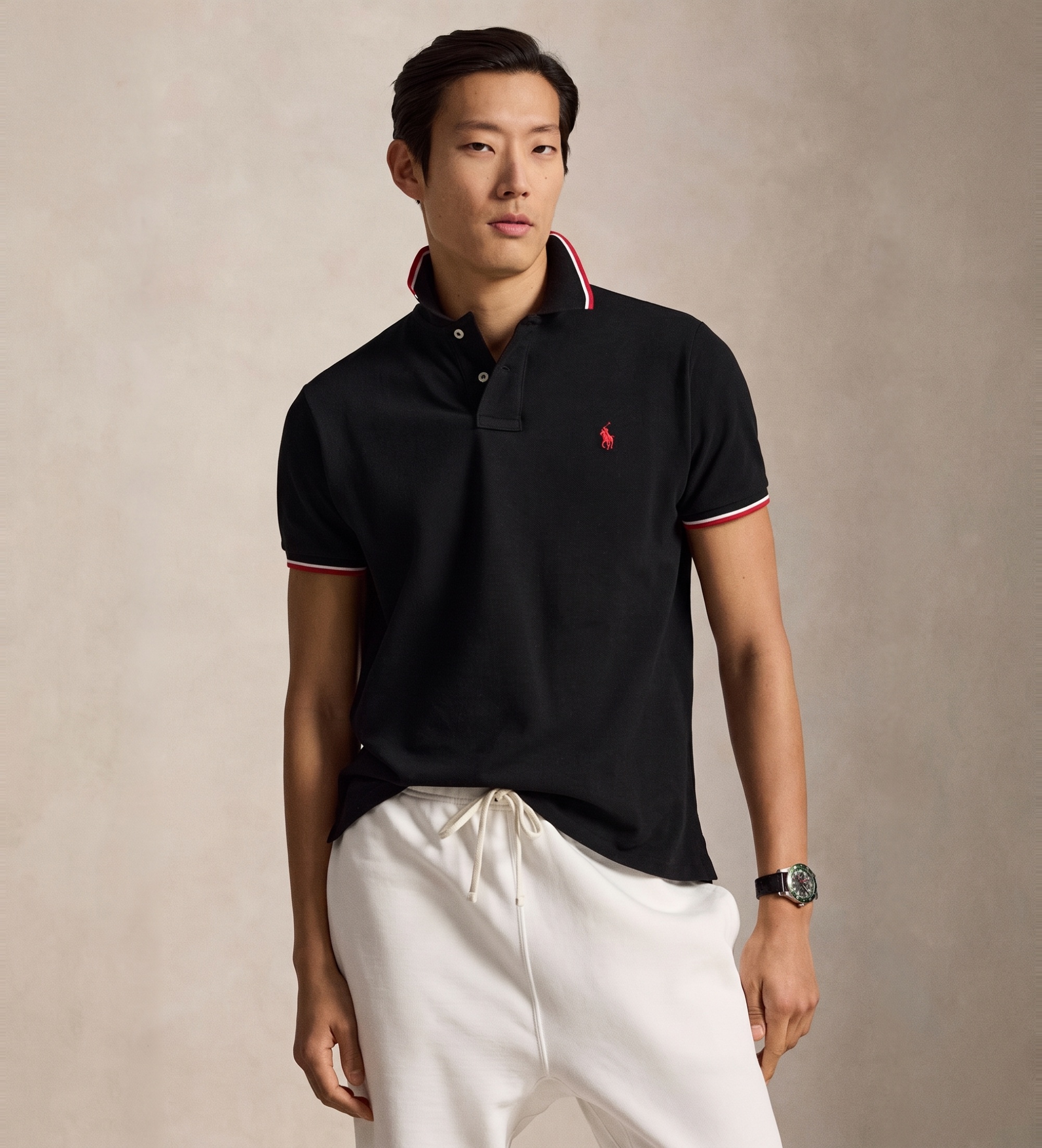 Polo Ralph Lauren für Herren. 710842621001 Custom Slim Fit Pique-Poloshirt schwarz (M), Lässig, Baumwolle, Klassisch, Kurzarm