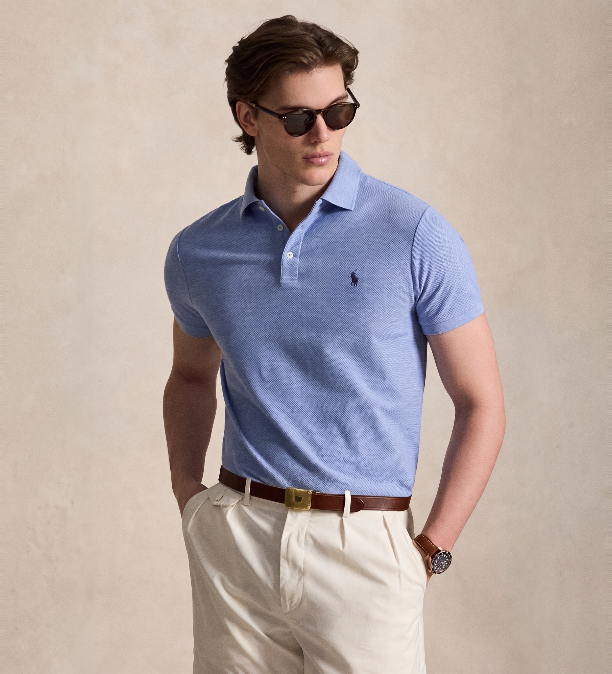 Polo Ralph Lauren für Herren. 710B13479008 Poloshirt aus Piqué Custom Slim Fit blau (XL), Lässig, Baumwolle, Kurzarm