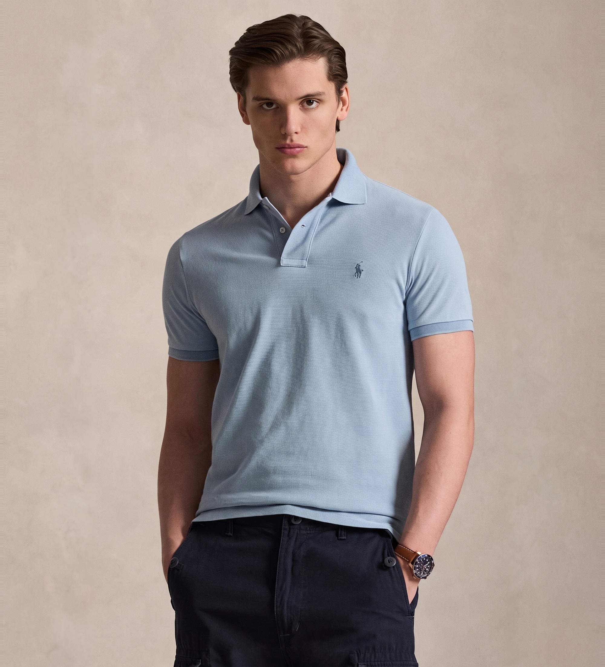 Polo Ralph Lauren für Herren. 710970582001 Polo aus Piqué Custom Slim Fit indigoblau (S), Lässig, Baumwolle, Kurzarm