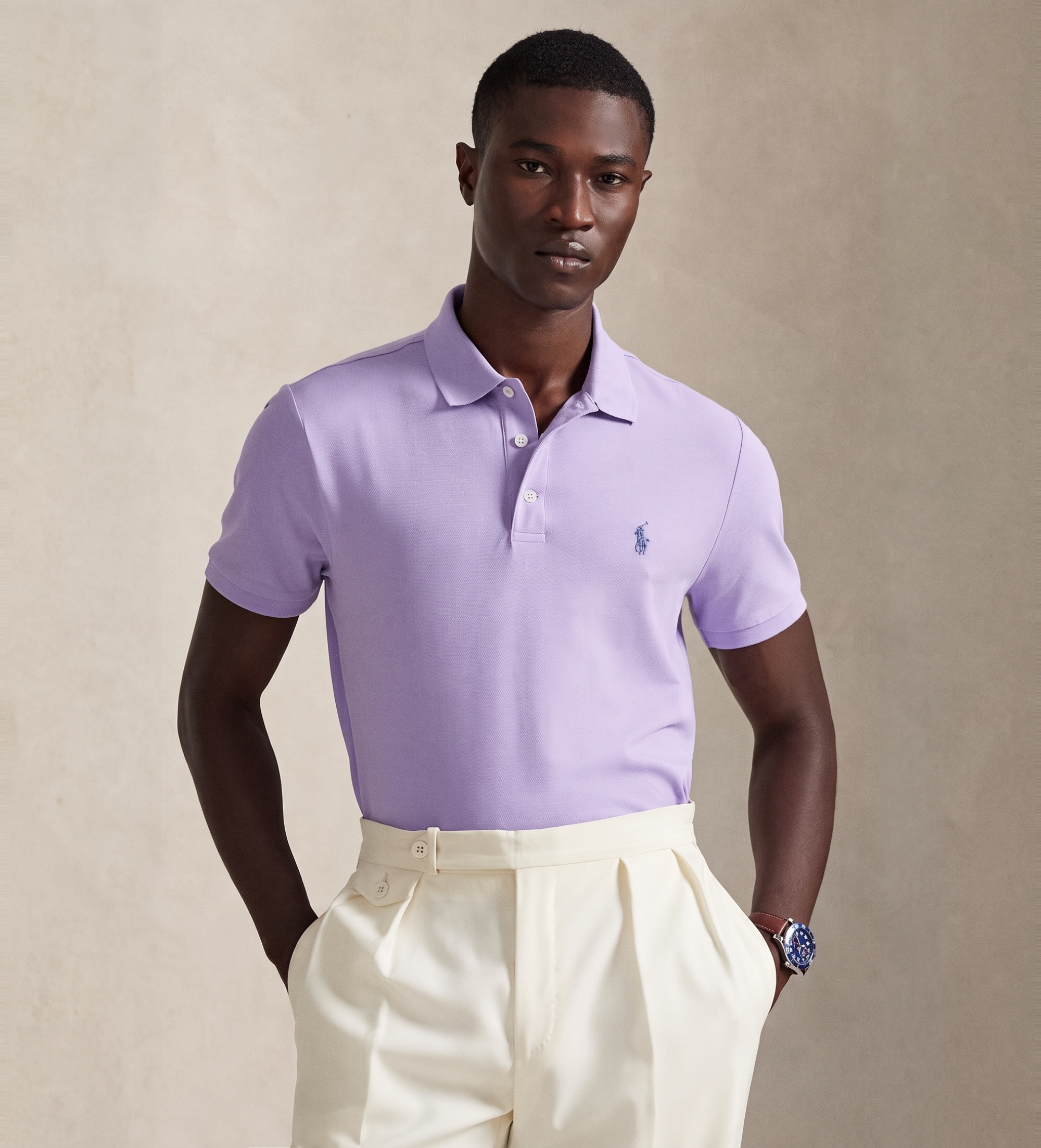 Polo Ralph Lauren für Herren. 710941439503 Polo aus elastischem Piqué in Custom-Slim-Fit in Lila (S), Lässig, Flieder, Baumwolle, Kurzarm