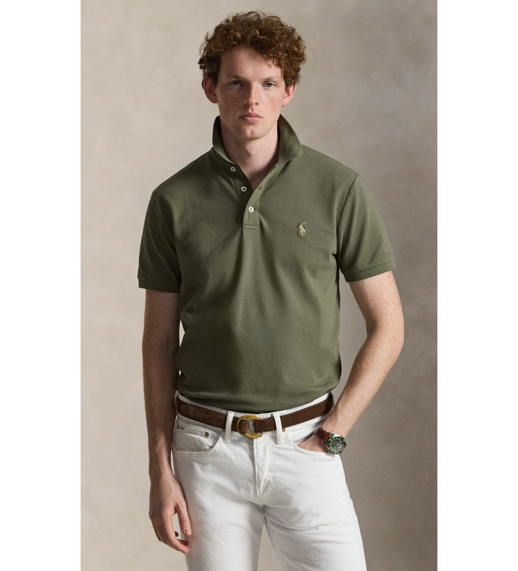 Polo Ralph Lauren für Herren. 710941439509 Polo aus elastischem Piqué Custom Slim Fit in Dunkelgrün (S), Lässig, Baumwolle, Kurzarm