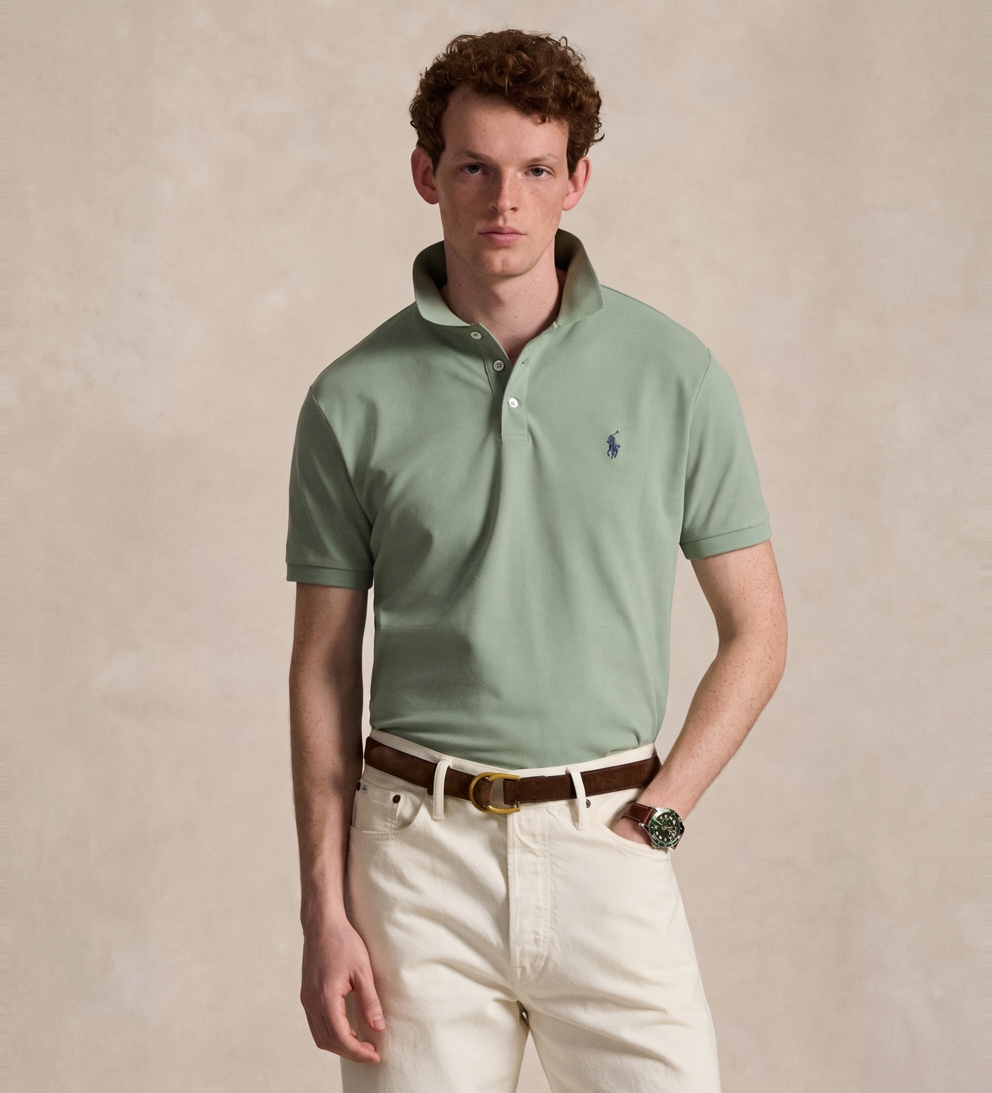 Polo Ralph Lauren für Herren. 710941439512 Grünes Custom-Slim-Fit-Poloshirt aus elastischem Piqué (M), Lässig, Baumwolle, Kurzarm