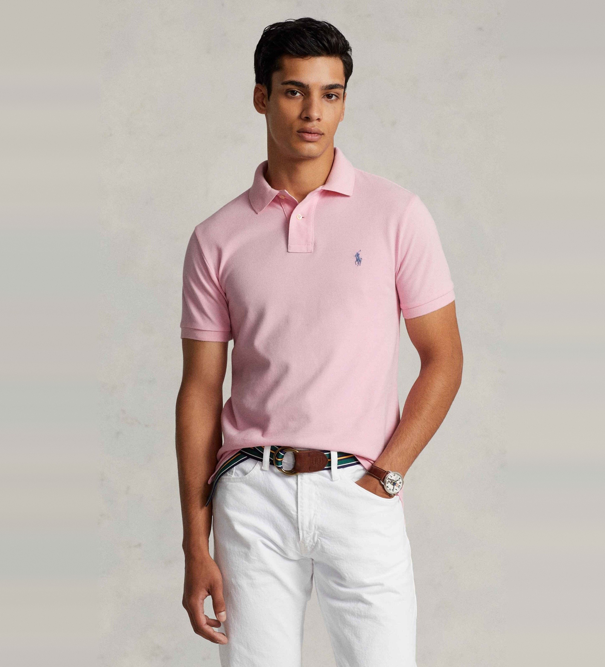 Polo Ralph Lauren für Herren. 710795080004 Schmal geschnittenes Piqué-Poloshirt rosa (S), Lässig, Baumwolle, Kurzarm