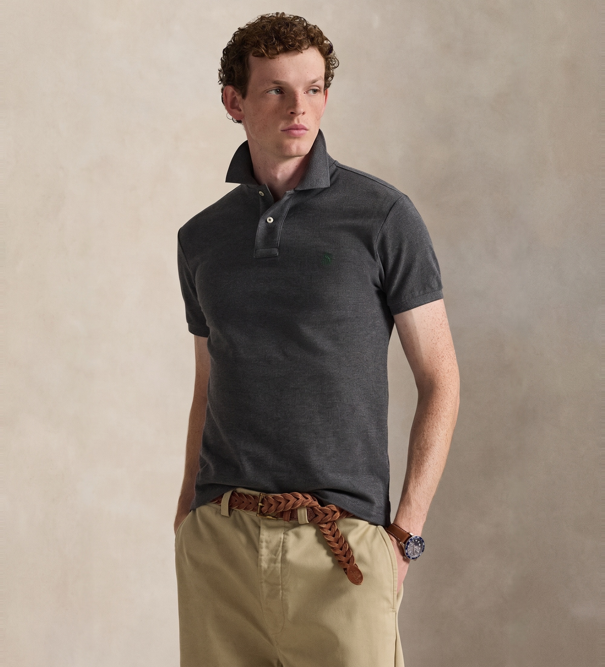 Polo Ralph Lauren für Herren. 710795080008 Slim Fit Piqué-Poloshirt grau (S), Lässig, Baumwolle, Kurzarm