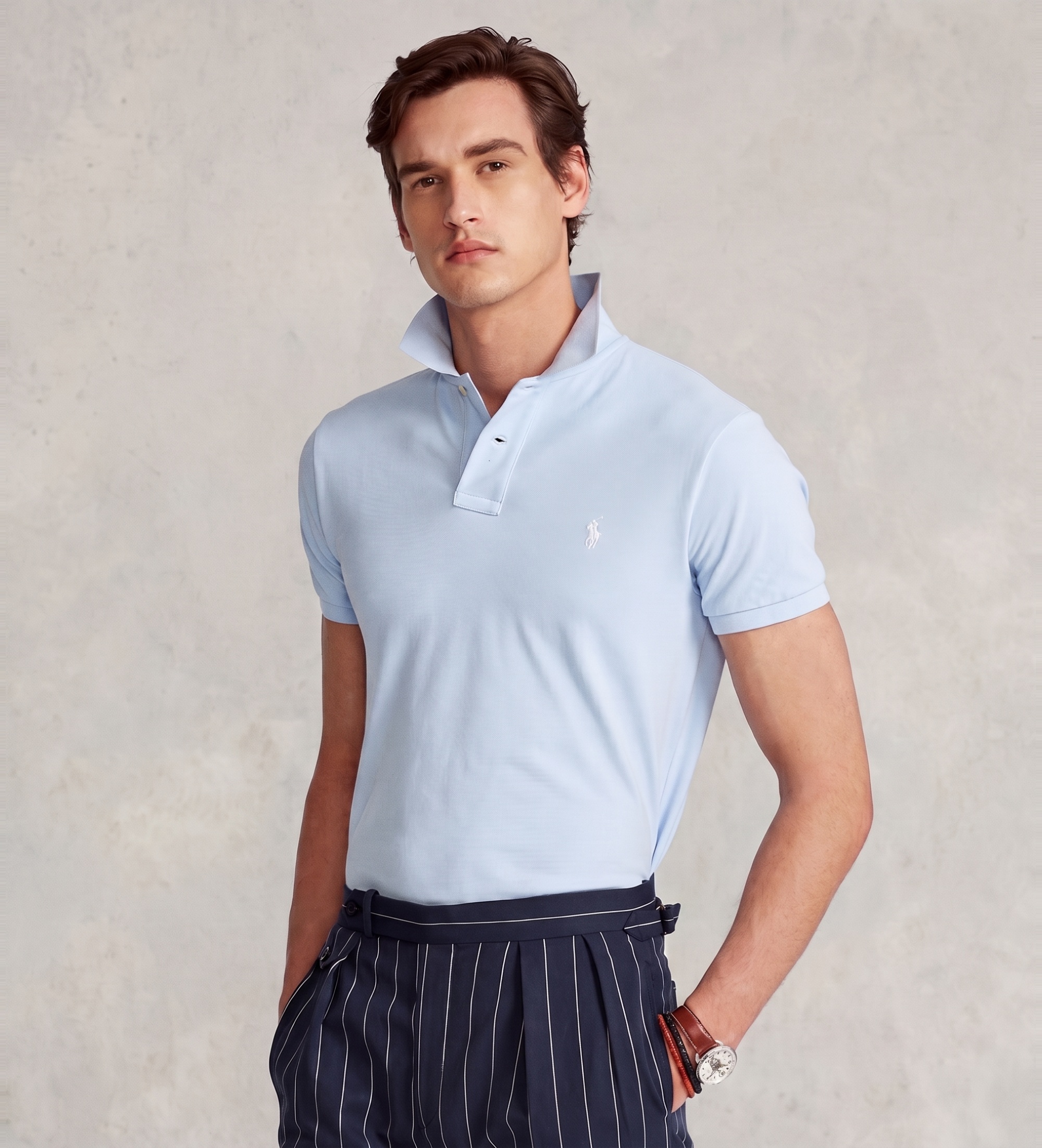 Polo Ralph Lauren für Herren. 710795080016 Slim Fit Piqué-Poloshirt hellblau (L), Lässig, Baumwolle, Kurzarm