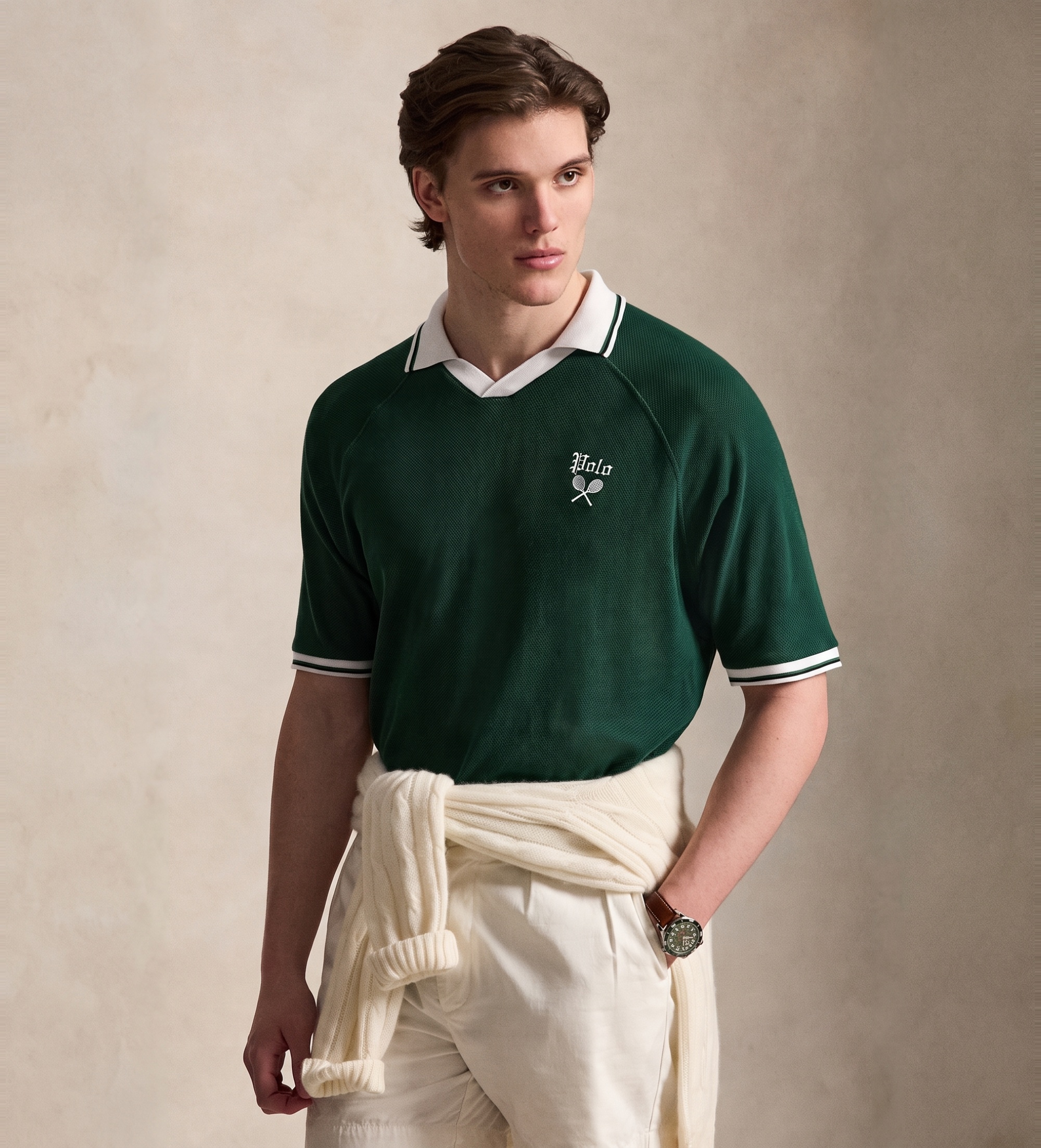 Polo Ralph Lauren für Herren. 710B19625001 Polo aus Pointelle-Strick Relaxed Fit grün (L), Lässig, Baumwolle, Kurzarm