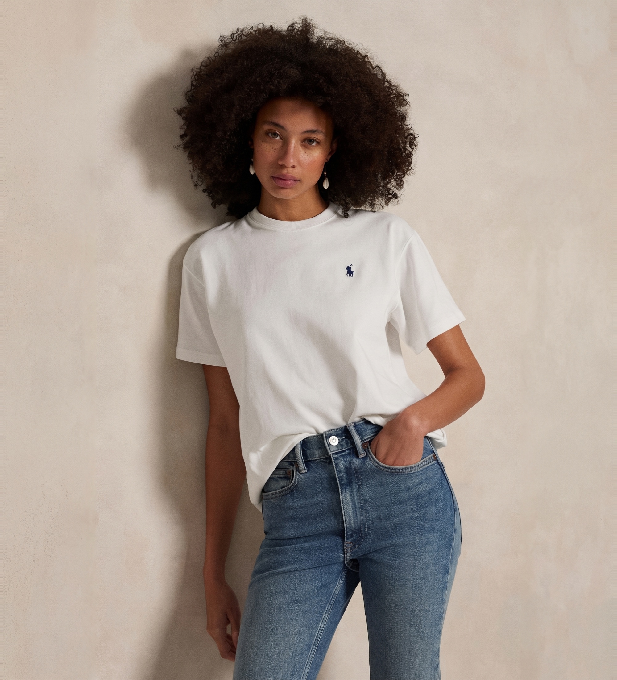 Polo Ralph Lauren für Damen. 211967104001 Weißes T-Shirt aus Baumwoll-Jersey (L), Lässig, Baumwolle, Kurzarm