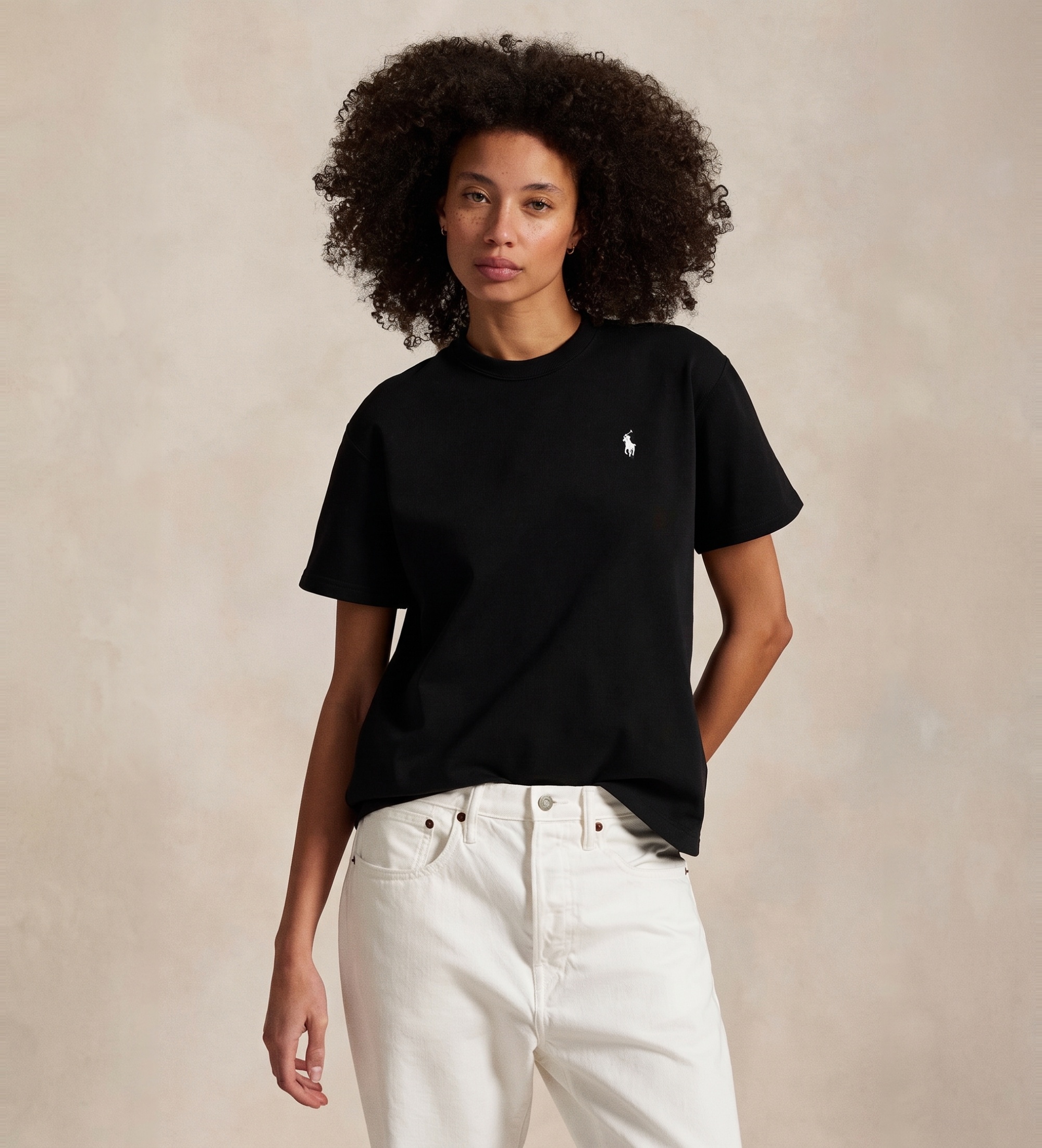 Polo Ralph Lauren für Damen. 211967104002 Schwarzes T-Shirt aus Baumwoll-Jersey (M), Lässig, Baumwolle, Kurzarm