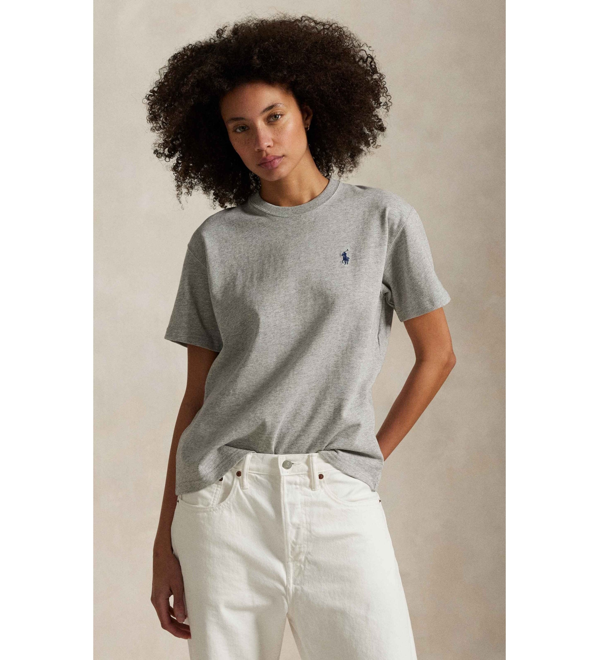 Polo Ralph Lauren für Damen. 211967104003 Graues T-Shirt aus Baumwolljersey (M), Lässig, Baumwolle, Kurzarm